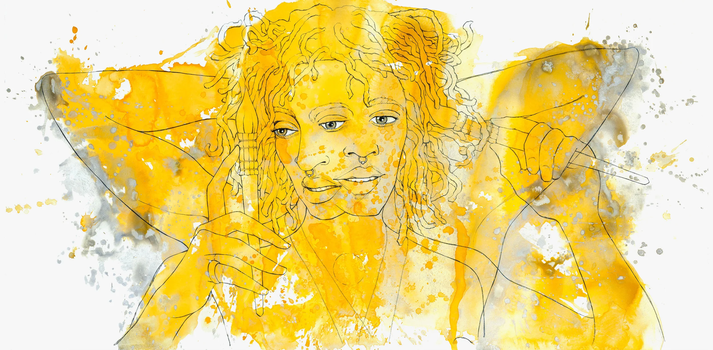 PEINTURE III: JEFFERY, 2016 Watercolor and pen + ink on paper 26 x 52 inches inquire about purchase 