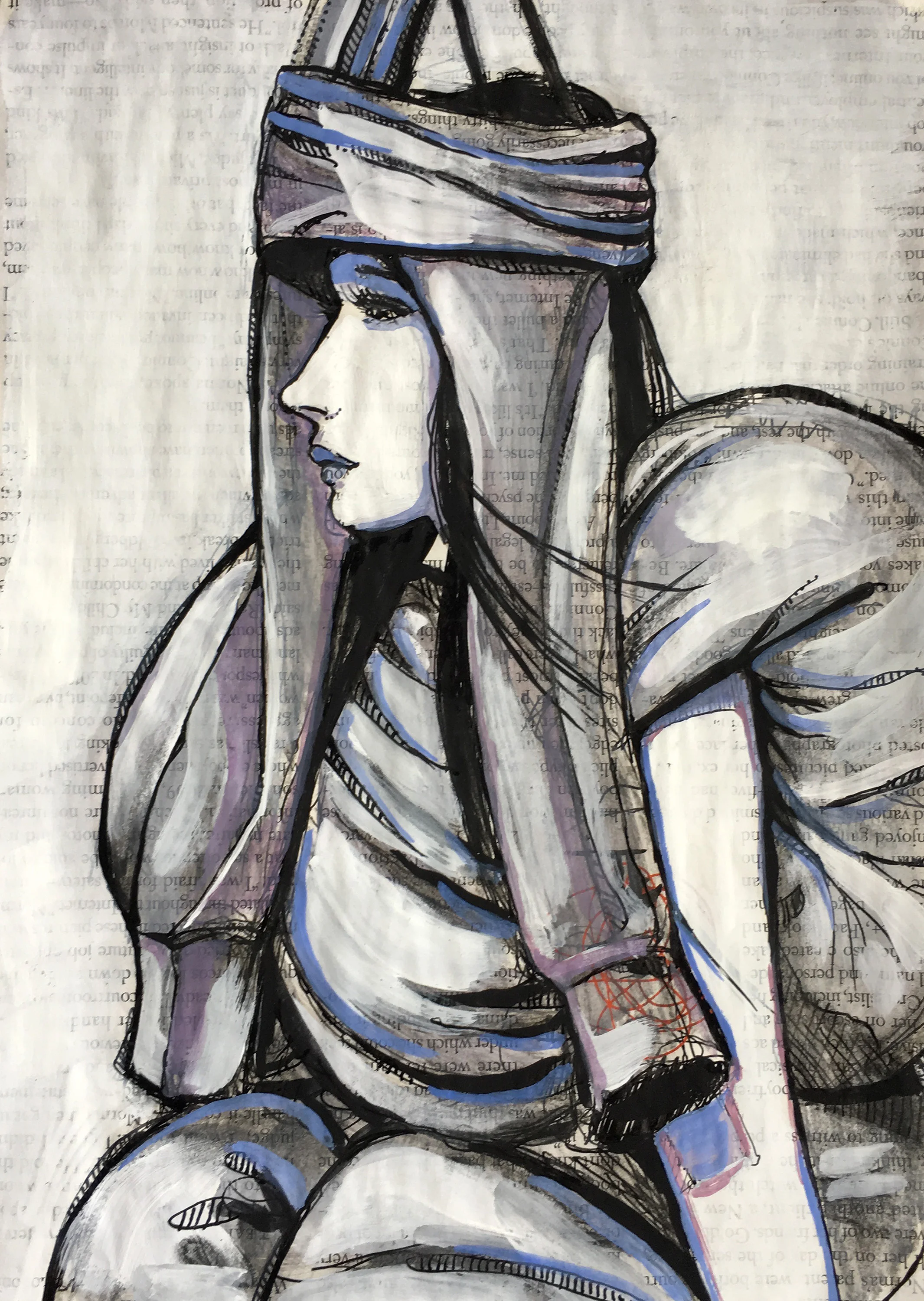 SWEATSUIT (RICK OWENS), 2017 Watercolor, pen + ink, gouache on New Yorker page 10.75 x 7.5 inches shop original art