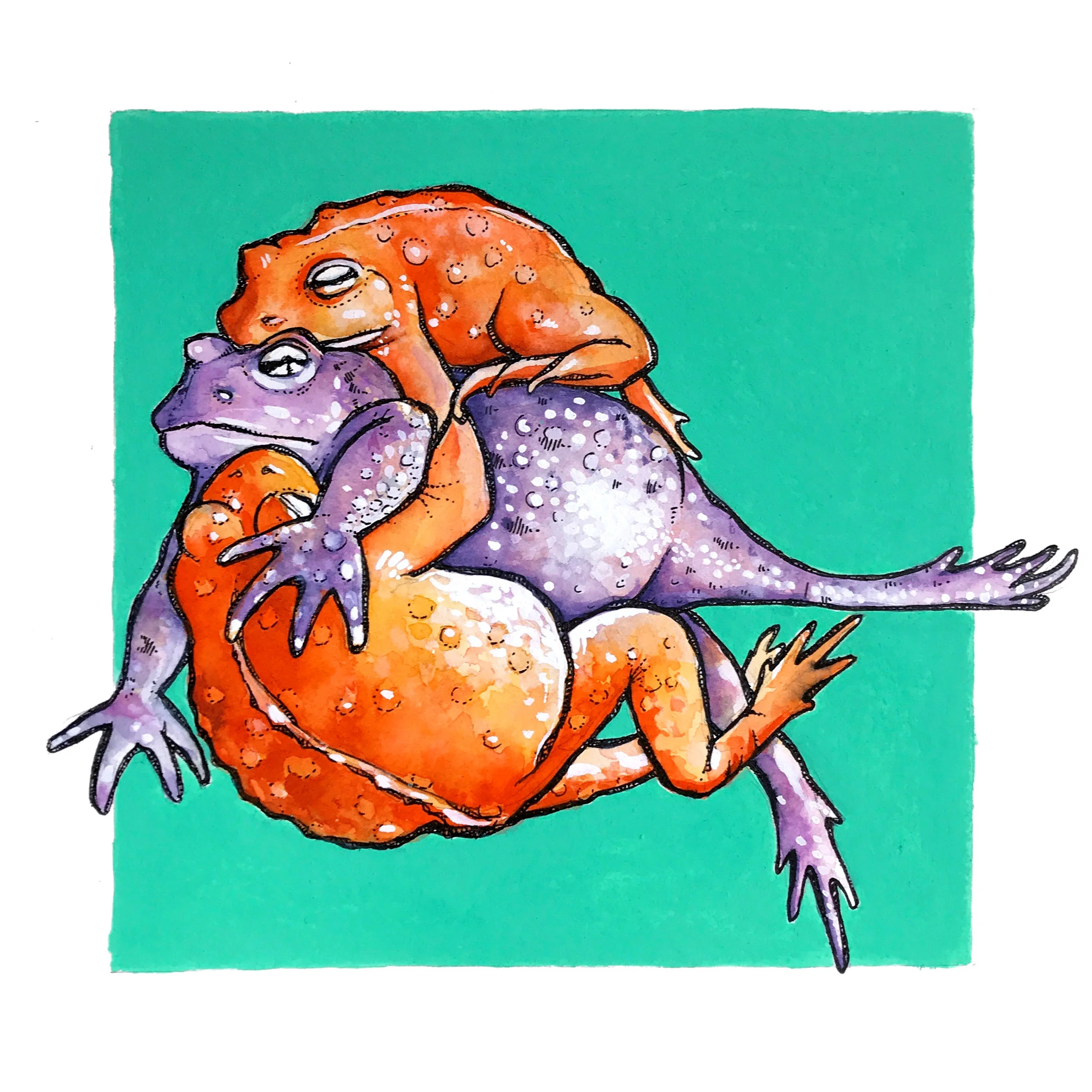 AMPLEXUS, 2018 Watercolor, pen + ink, and gouache on paper 8.75 x 8.75 inches Original in private collection.
