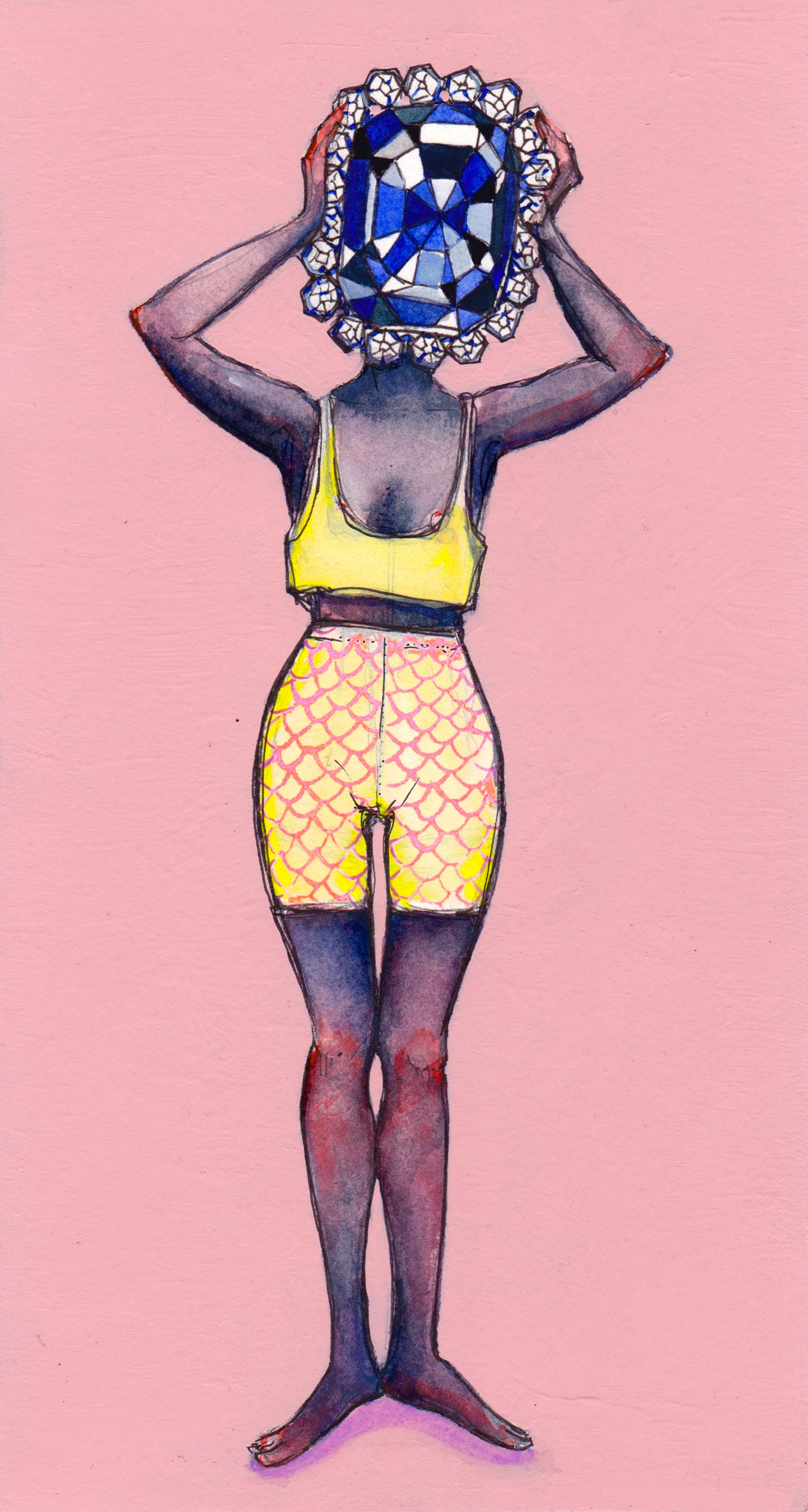 SAPPHIRA, 2019 Flashe, watercolor, pen + ink, and gouache on paper 10.25 x 6 inches inquire about purchase