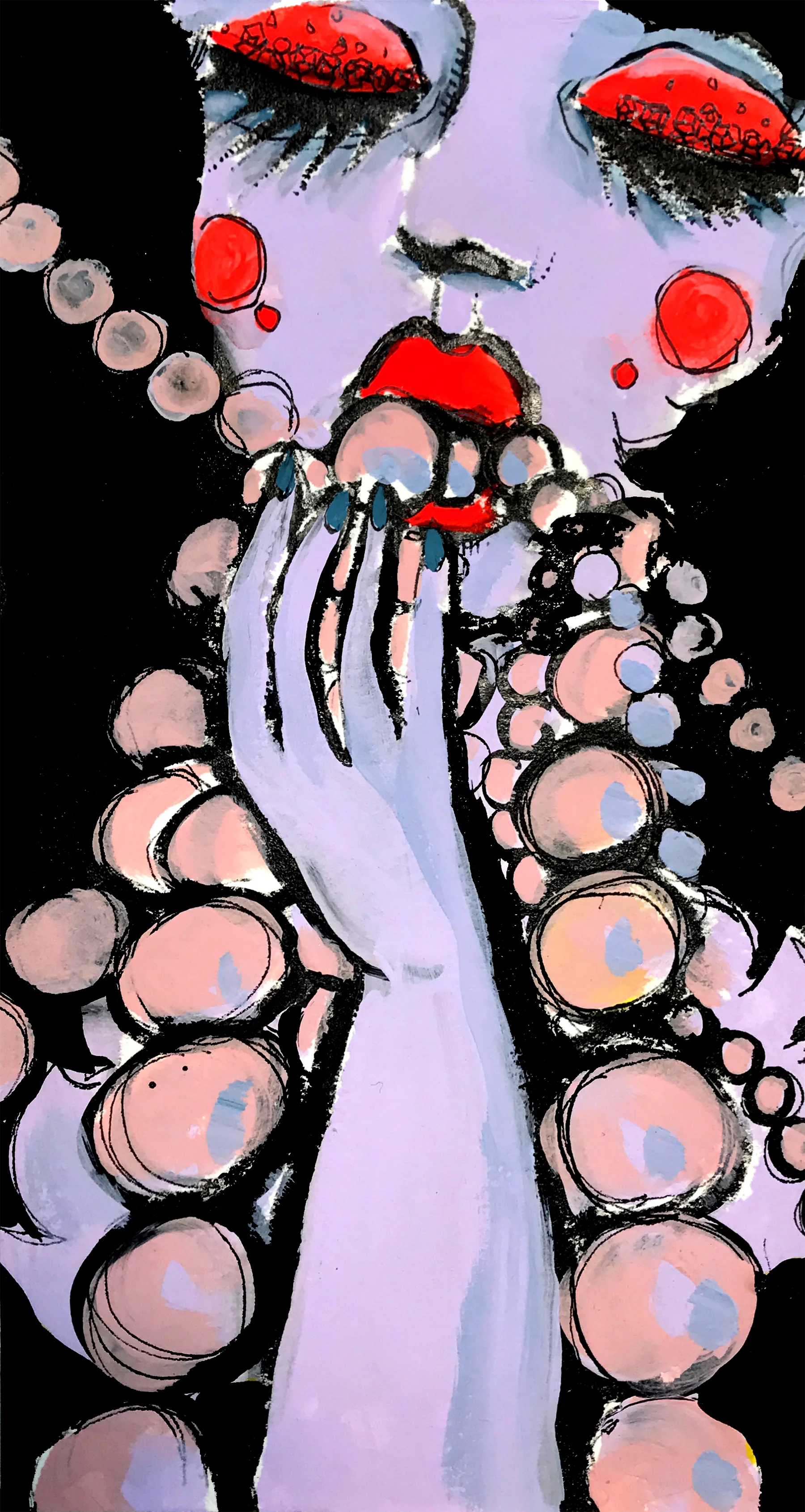 BINGE, 2019 Flashe, watercolor, ink, and gouache on paper 10.26 x 6 inches inquire about purchase