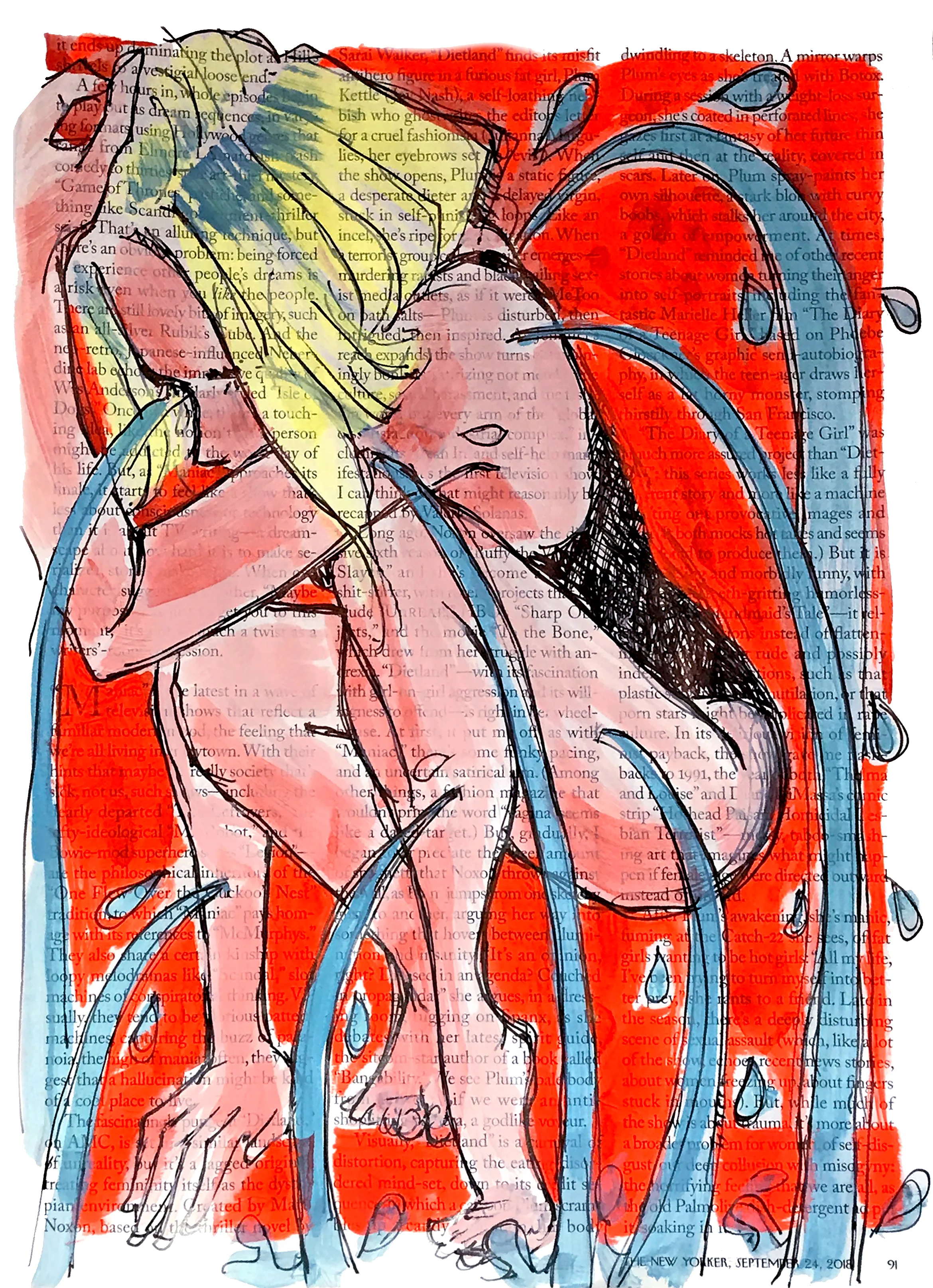 OOPS SPRANG A LEAK, 2019 Flashe, watercolor, pen + ink, and gouache on paper 10.25 x 7.75 inches inquire about purchase