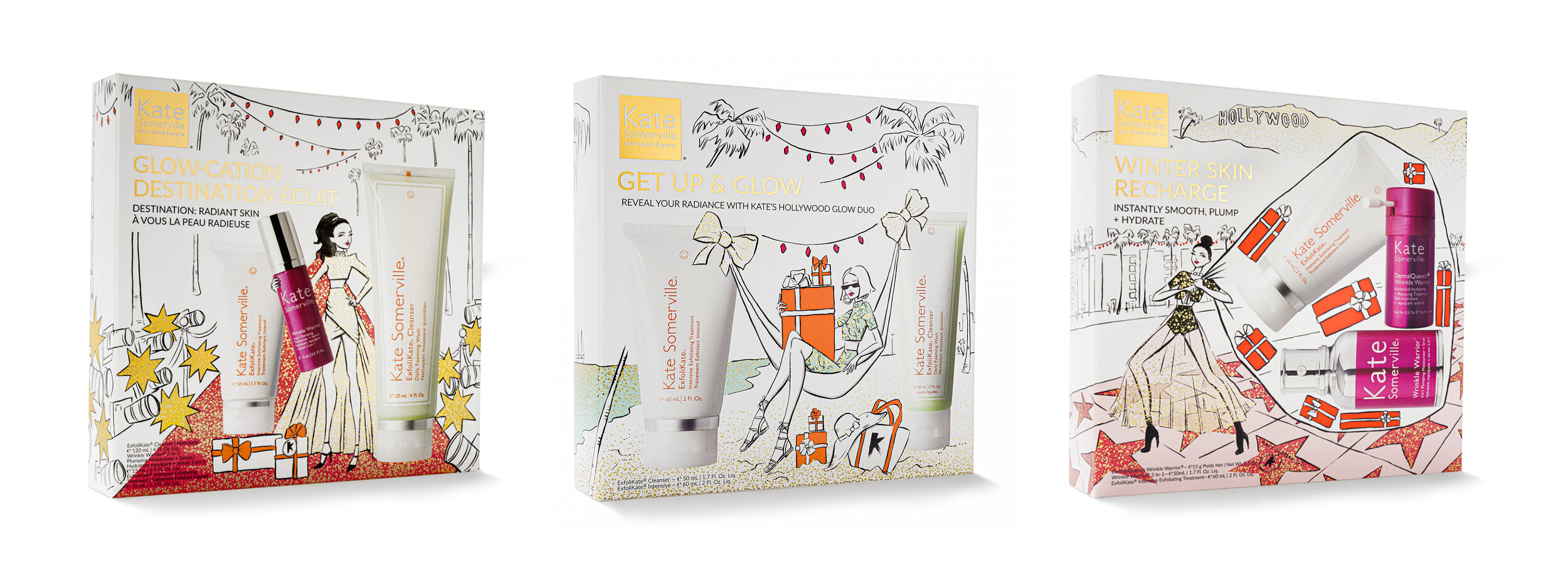 CLIENT: KATE SOMERVILLE x SEPHORA, X ULTA BEAUTY, X NORDSTROM, 2019 ILLUSTRATION AND PRODUCT PACKAGING DESIGN