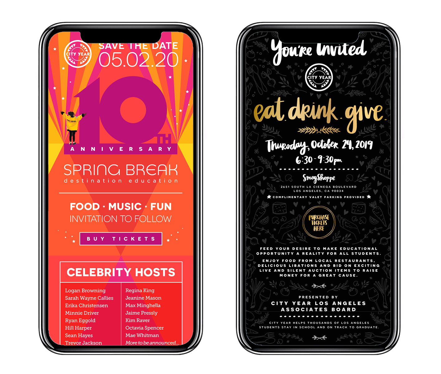 CLIENT: CITY YEAR LOS ANGELES, 2020 ILLUSTRATION, 10th ANNIVERSARY LOGOTYPE, AND INVITATION DESIGN FOR SPRING BREAK MATERIALS