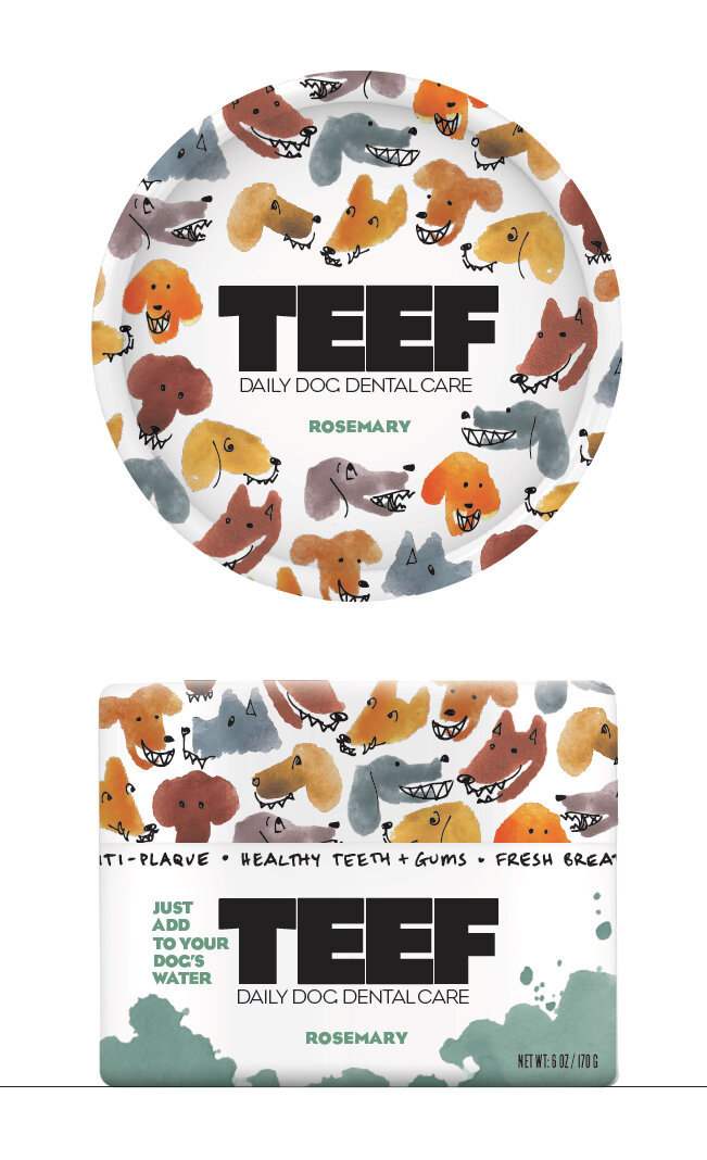 CLIENT: TEEF DAILY DOG DENTAL CARE, 2018 ILLUSTRATION, LOGOTYPE, AND PACKAGING DESIGN