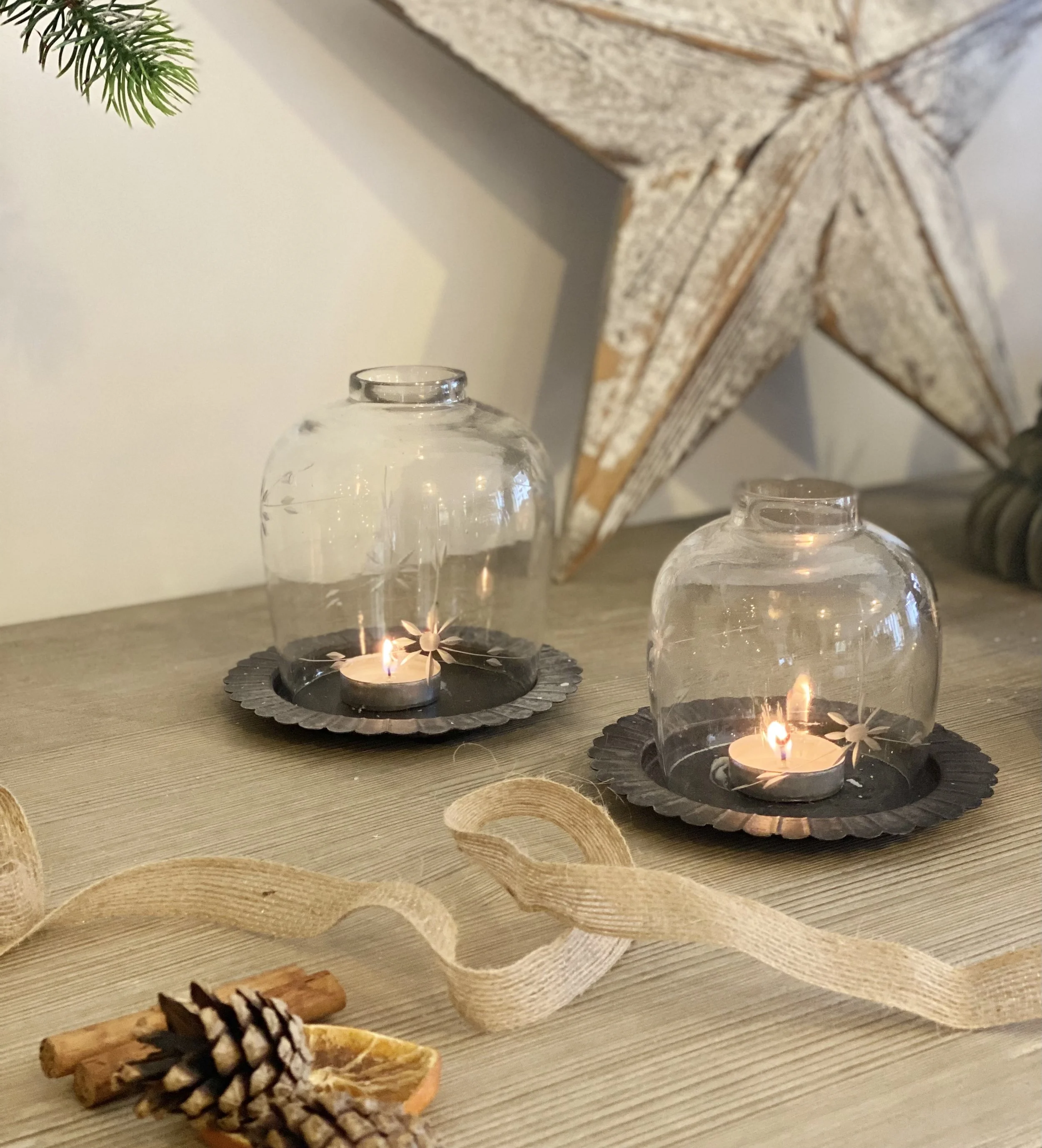 Glass domed candle holder