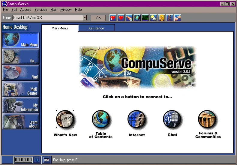 CompuServe, fondé en 1969, lançait déjà son BBS en 1978. La photo ci-dessous présente le portail accessible 20 ans plus tard.