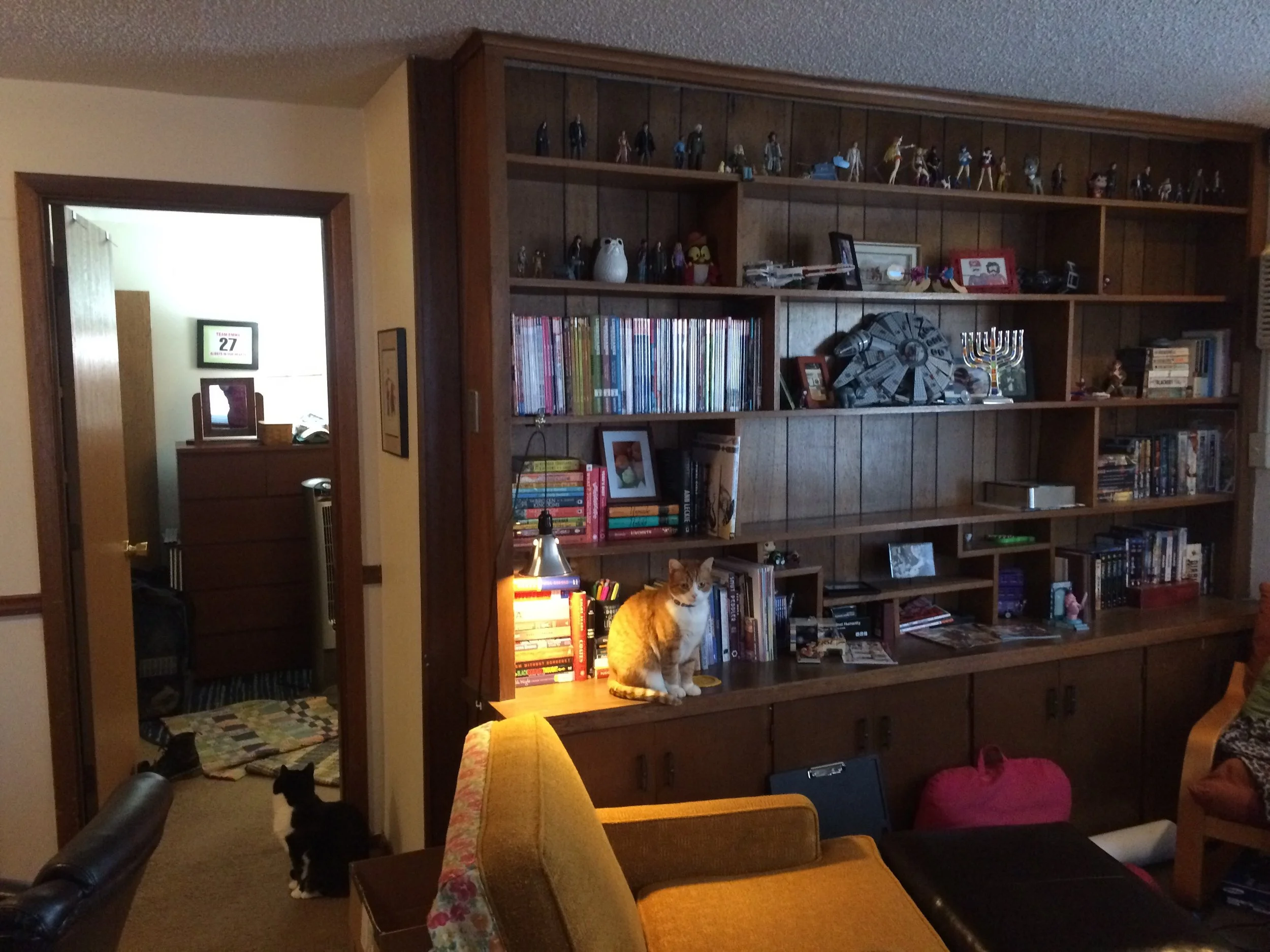 Our shared space. Created by me and Francis (not in picture) for our relaxation, inspiration, and community building. Featuring Borbie (center) and Fiona (left).