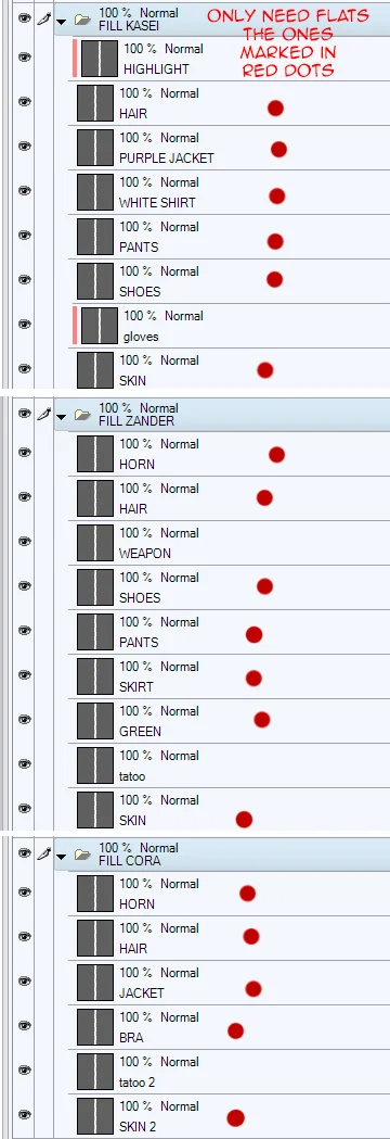 I provided a blank photoshop files with each of these layers setup that you can drag and drop to the flatting file.