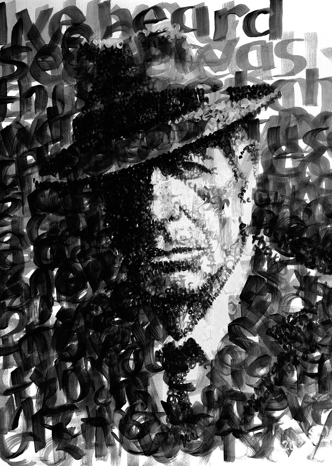 Leonard Cohen in his Lyrics Acrylic Painting by Phil Vance.png