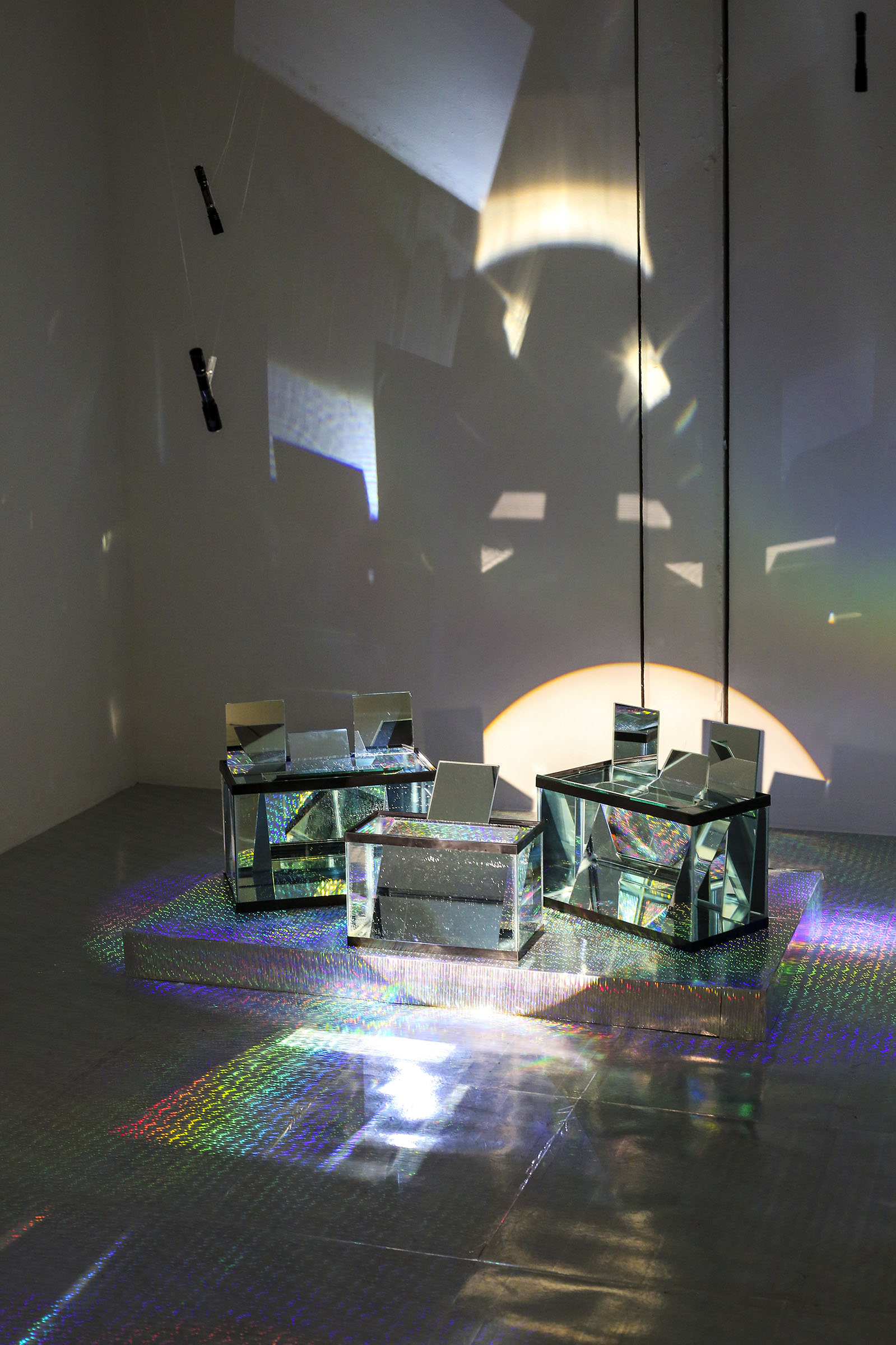    Intra-spectrum    2016  Fish tanks, water, mirrors, Rainbow paper,&nbsp;LED lights  Installation size contingent on space.    
