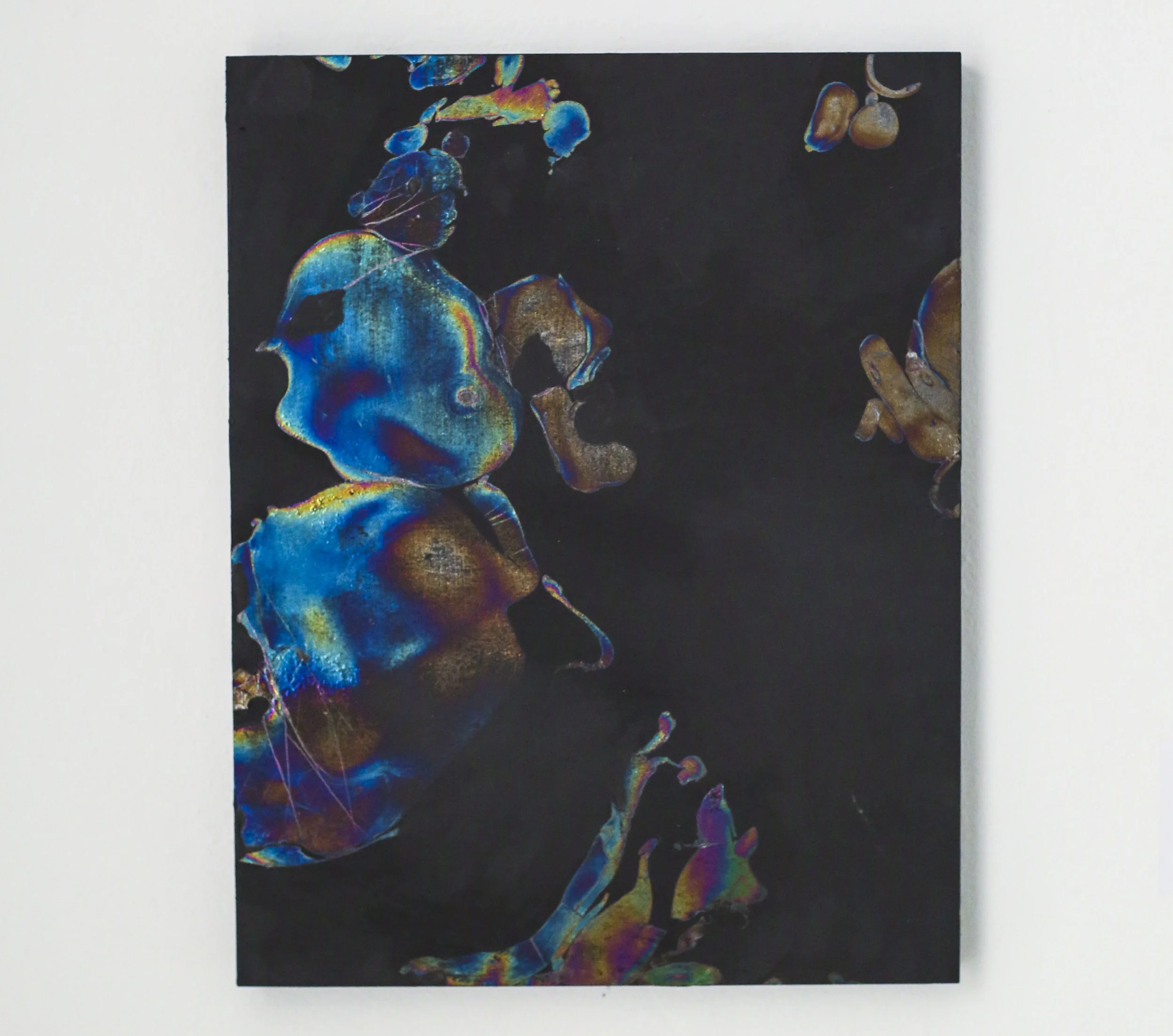 Constructive Interference No 2 2016. Clear nail polish and latex on wood. 18”x 23”
