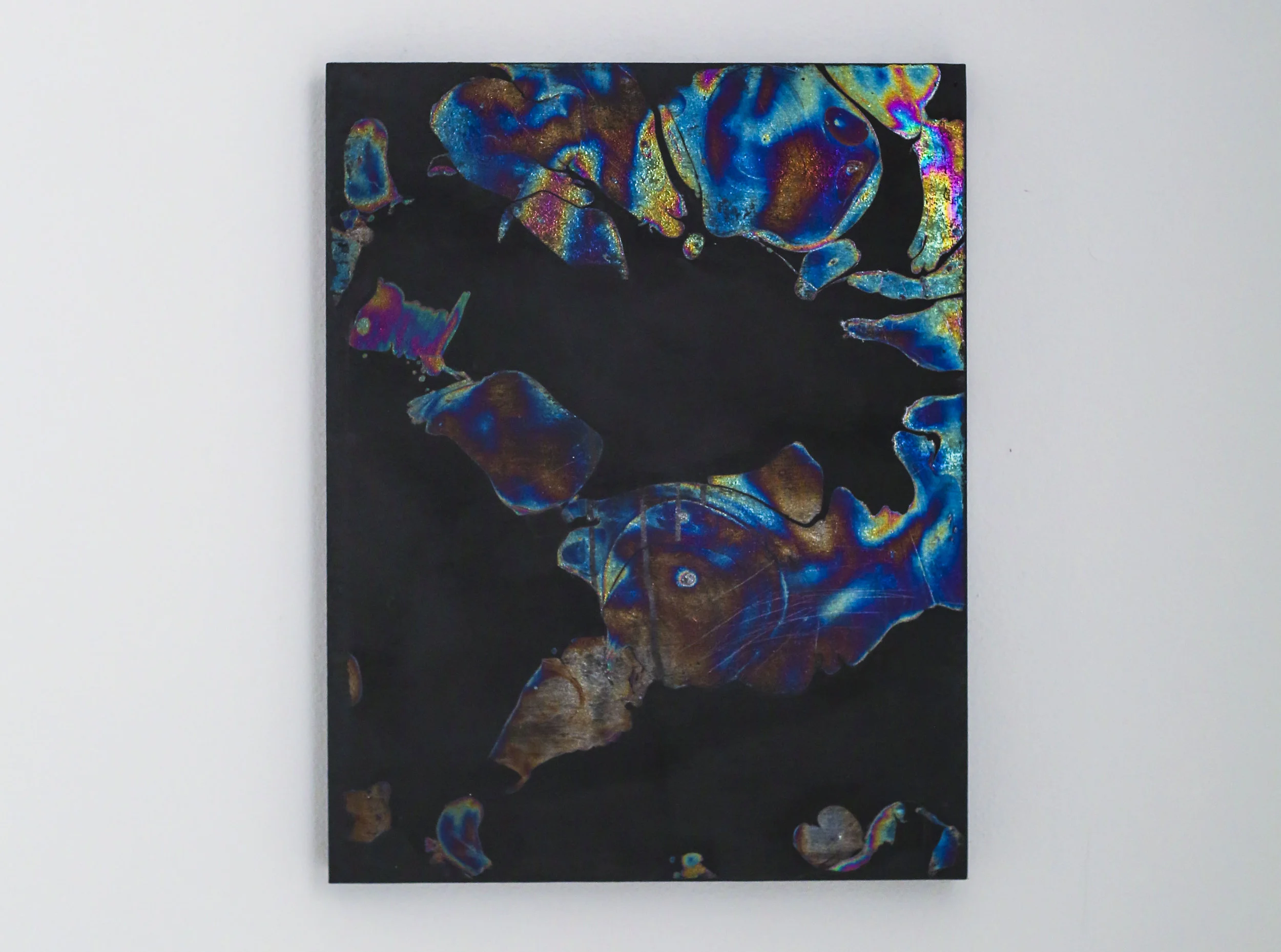 Constructive Interference No 1 2016. Clear nail polish and latex on wood. 18”x 23”
