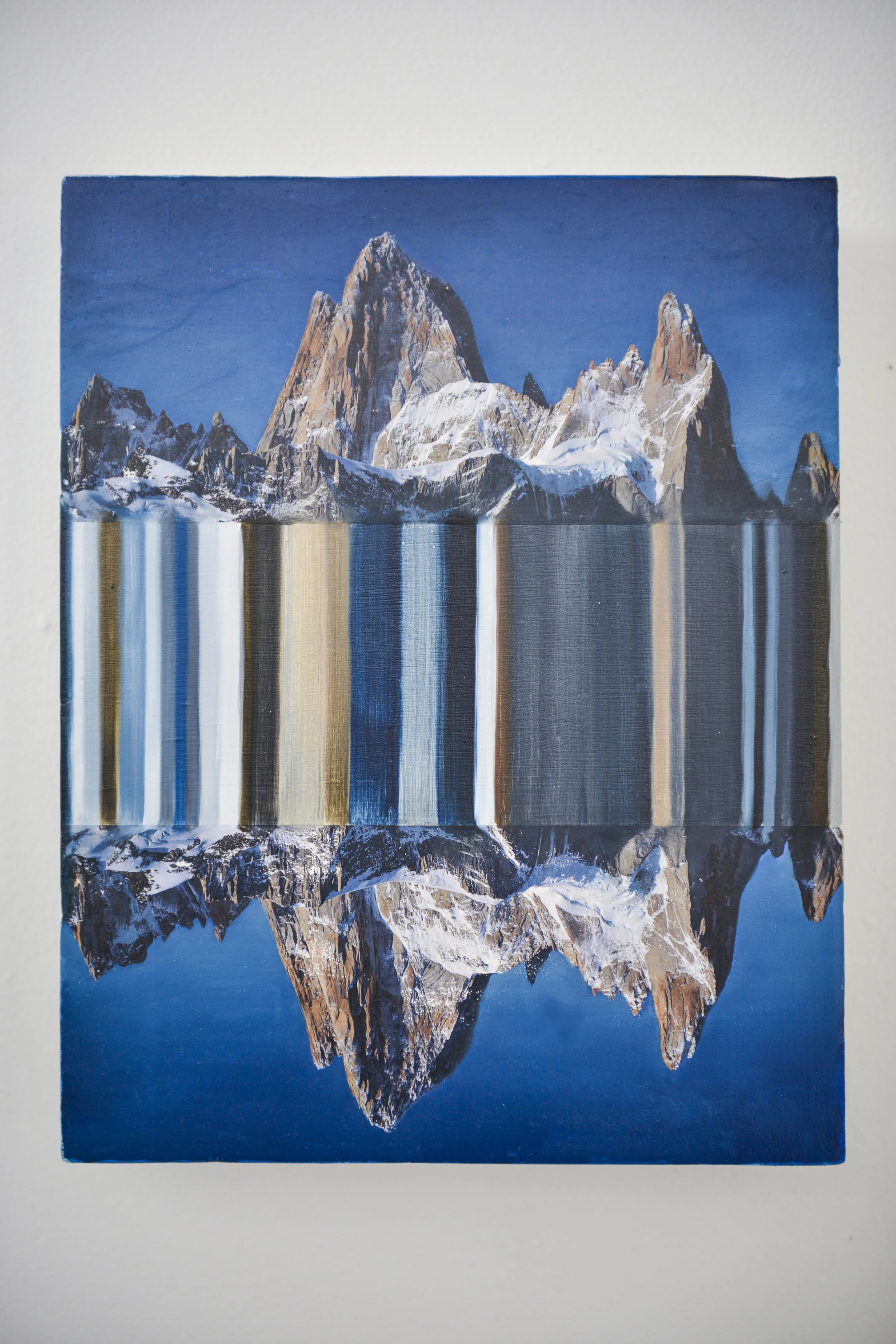 Atmospheric Topology No. 5 2016 Oil and acrylic photo transfers on wood. 12”x 7” 