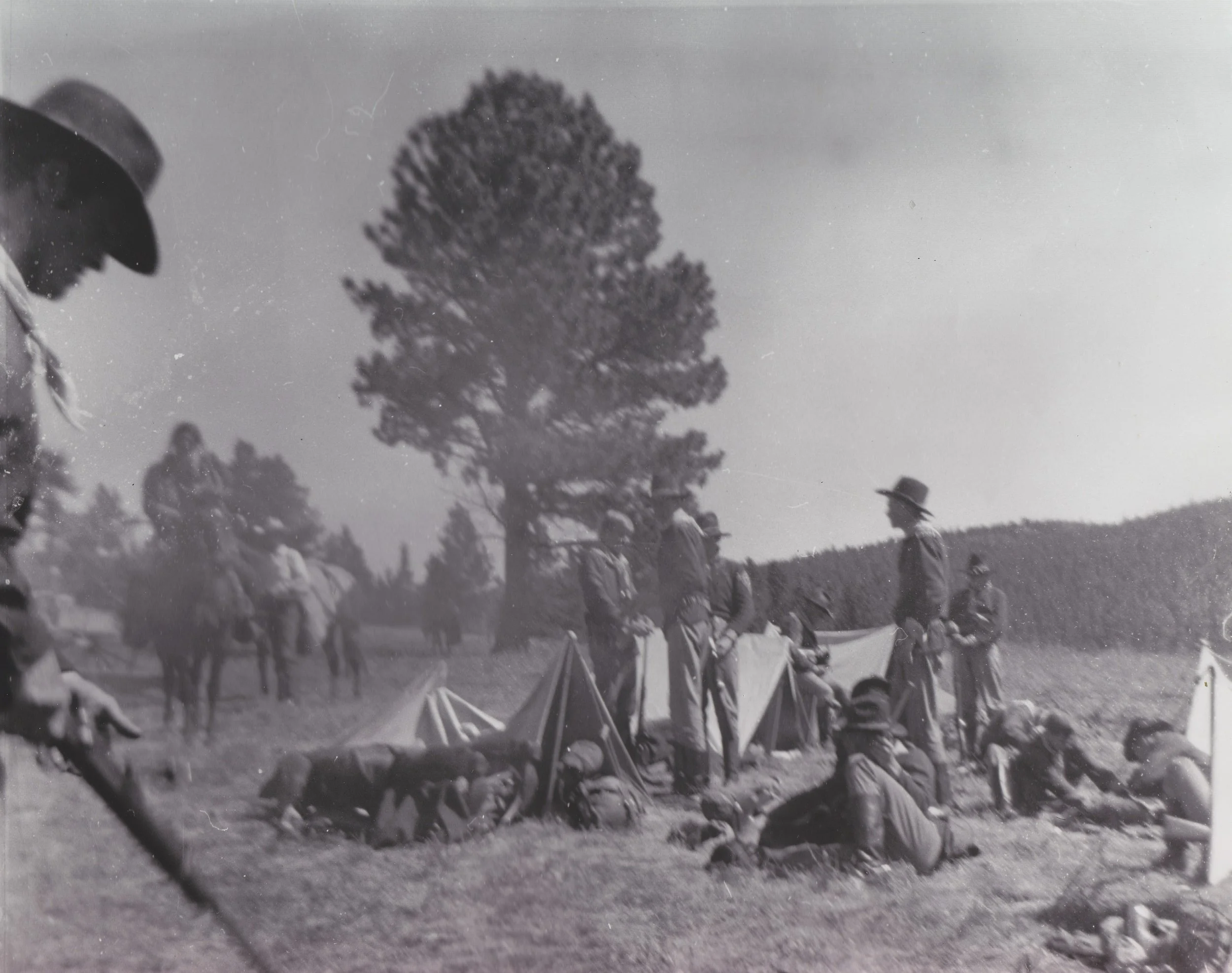 Production crew and Westernaires on the set of Stagecoach (1966) preparing for the opening scenes. 