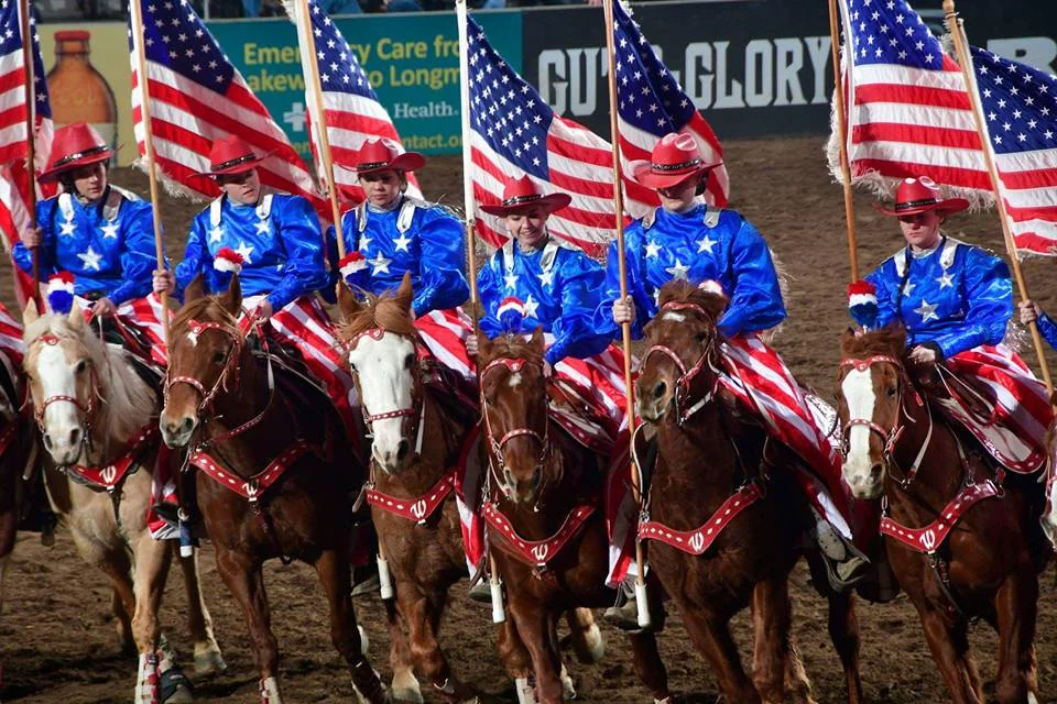 Varsity Red Team riders in their "All American" costumes at the 2017 National Western Stock Show