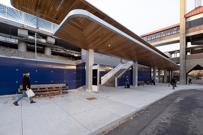 A glass rainscreen by @bendheimglass , featuring approximately 400 panels of textured, color-fritted, tempered-and-laminated safety glass, is part of the $95 million renovation of the MTA White Plains train station, located just outside of New York C