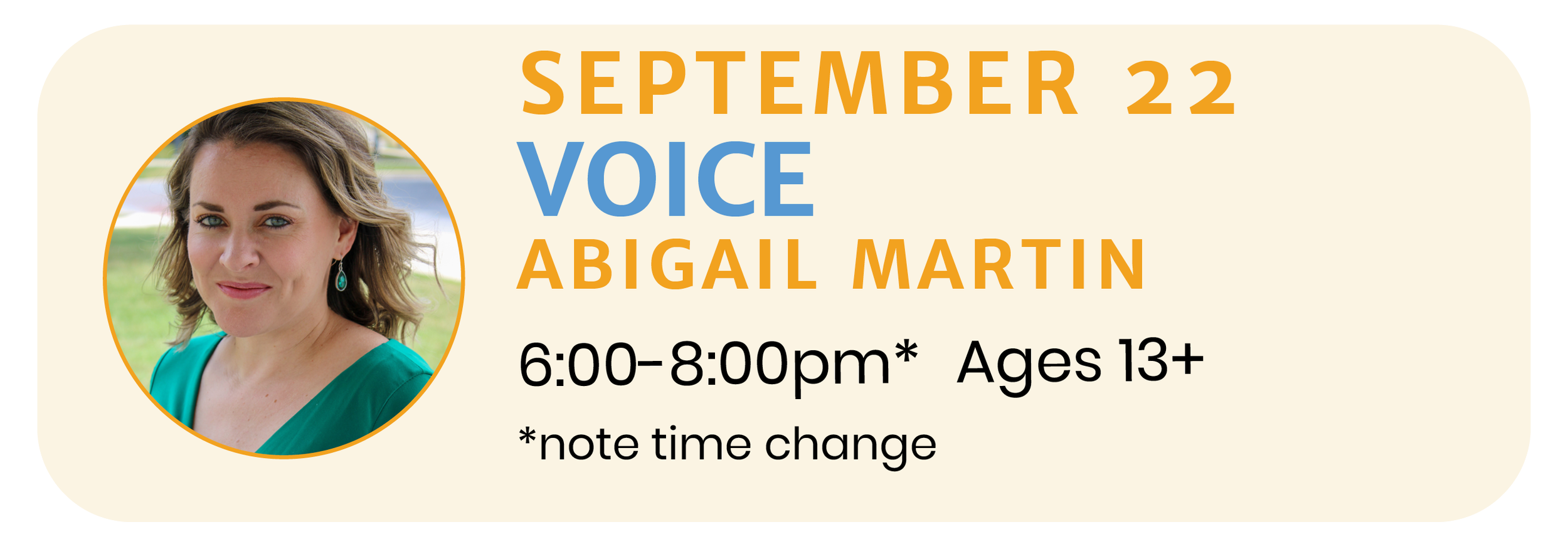 September 22 | VOICE MASTERCLASS with Abigail Martin