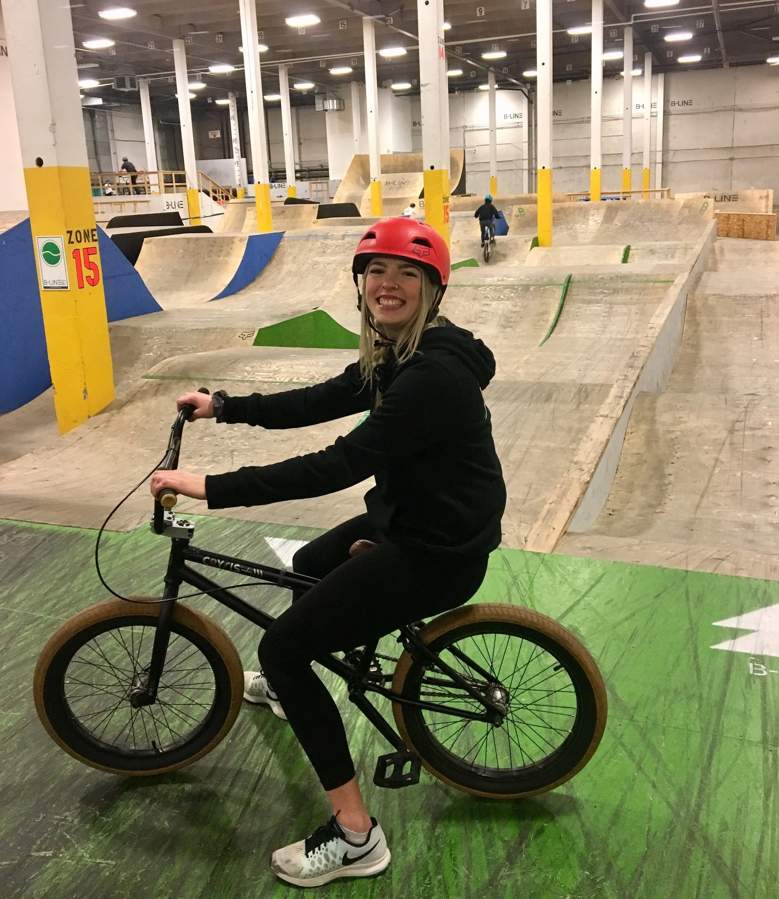 Angela (me) with her sweet BMX rental at B-LINE