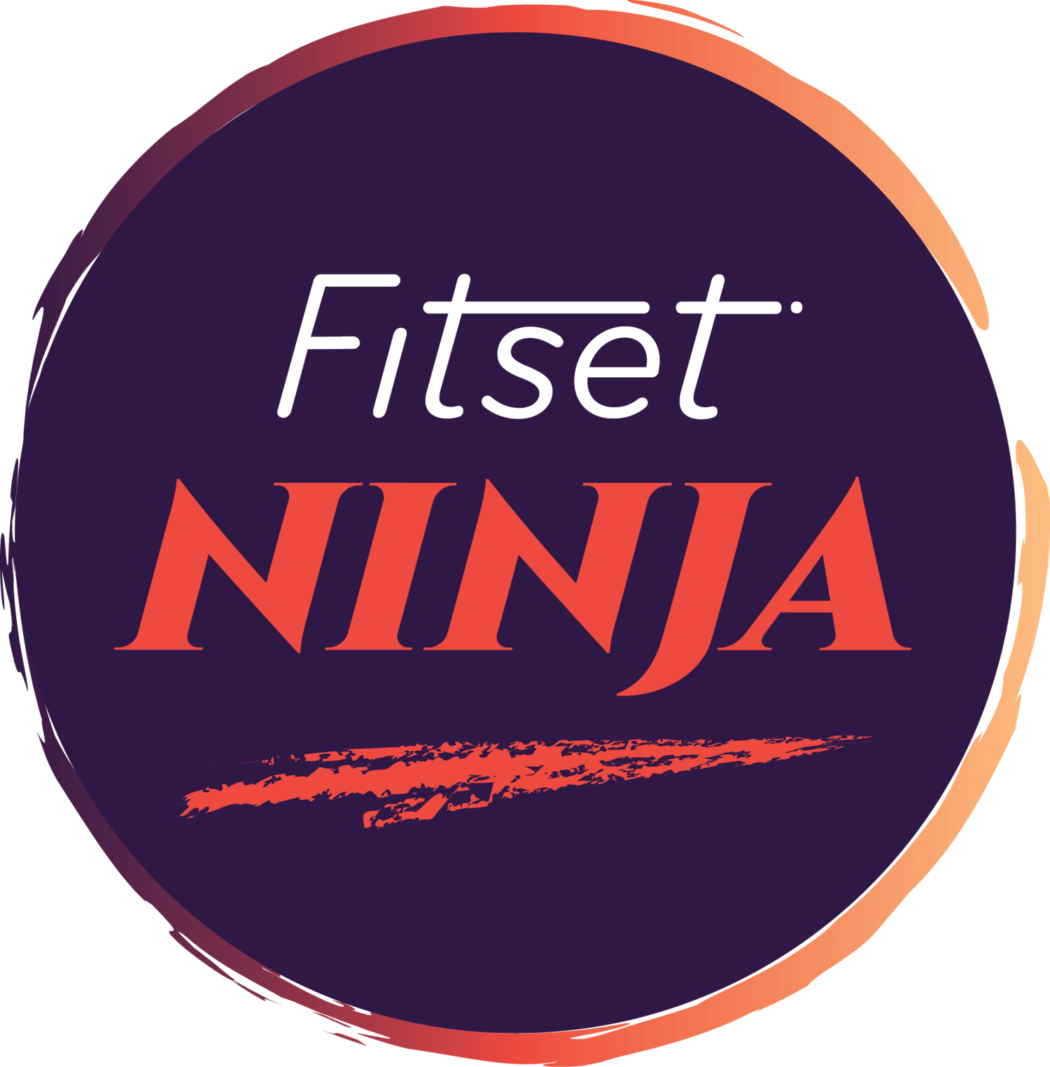 Fitset Ninja logo with purple background, white and red text, and a red brushstroke below the text