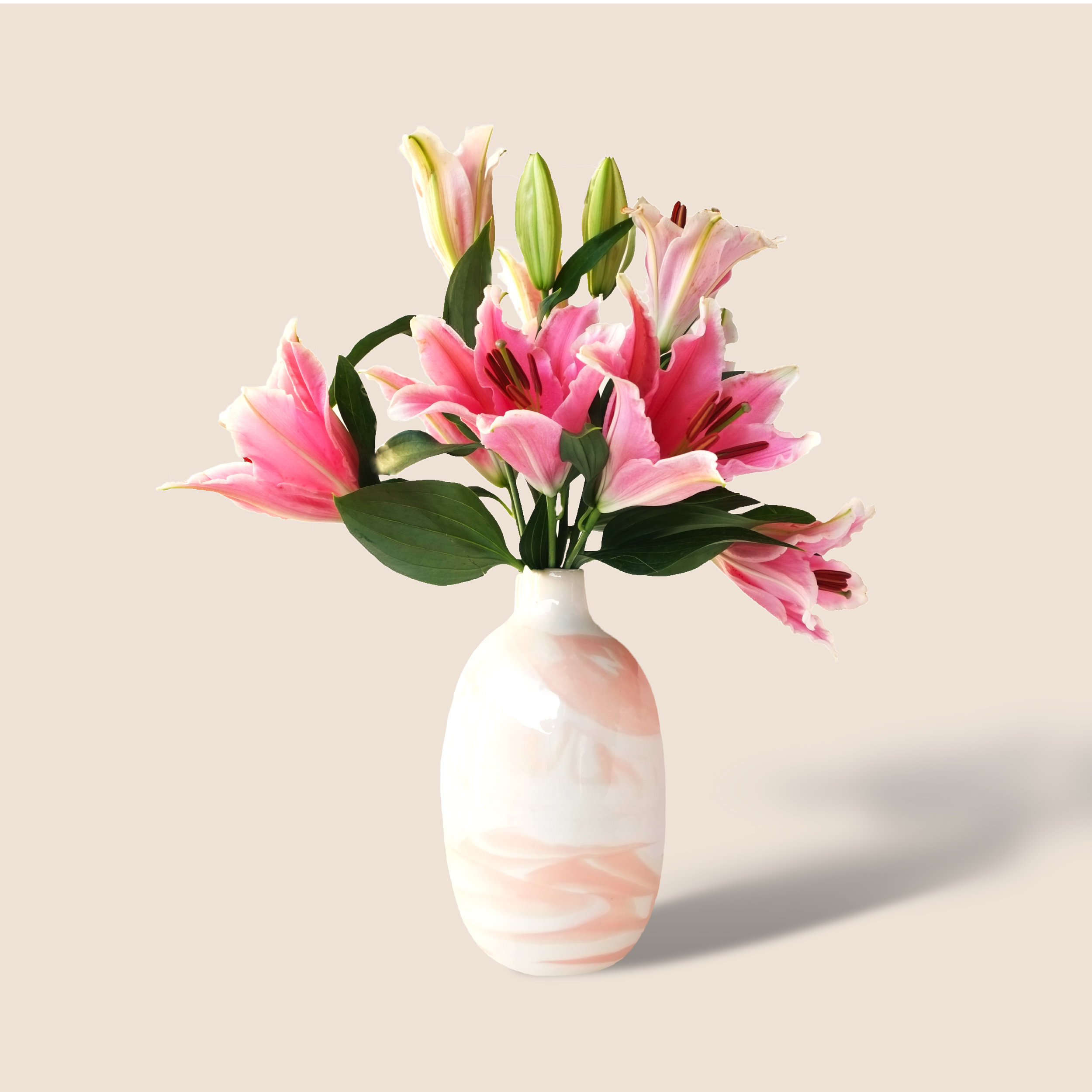 Pink and white marble vase