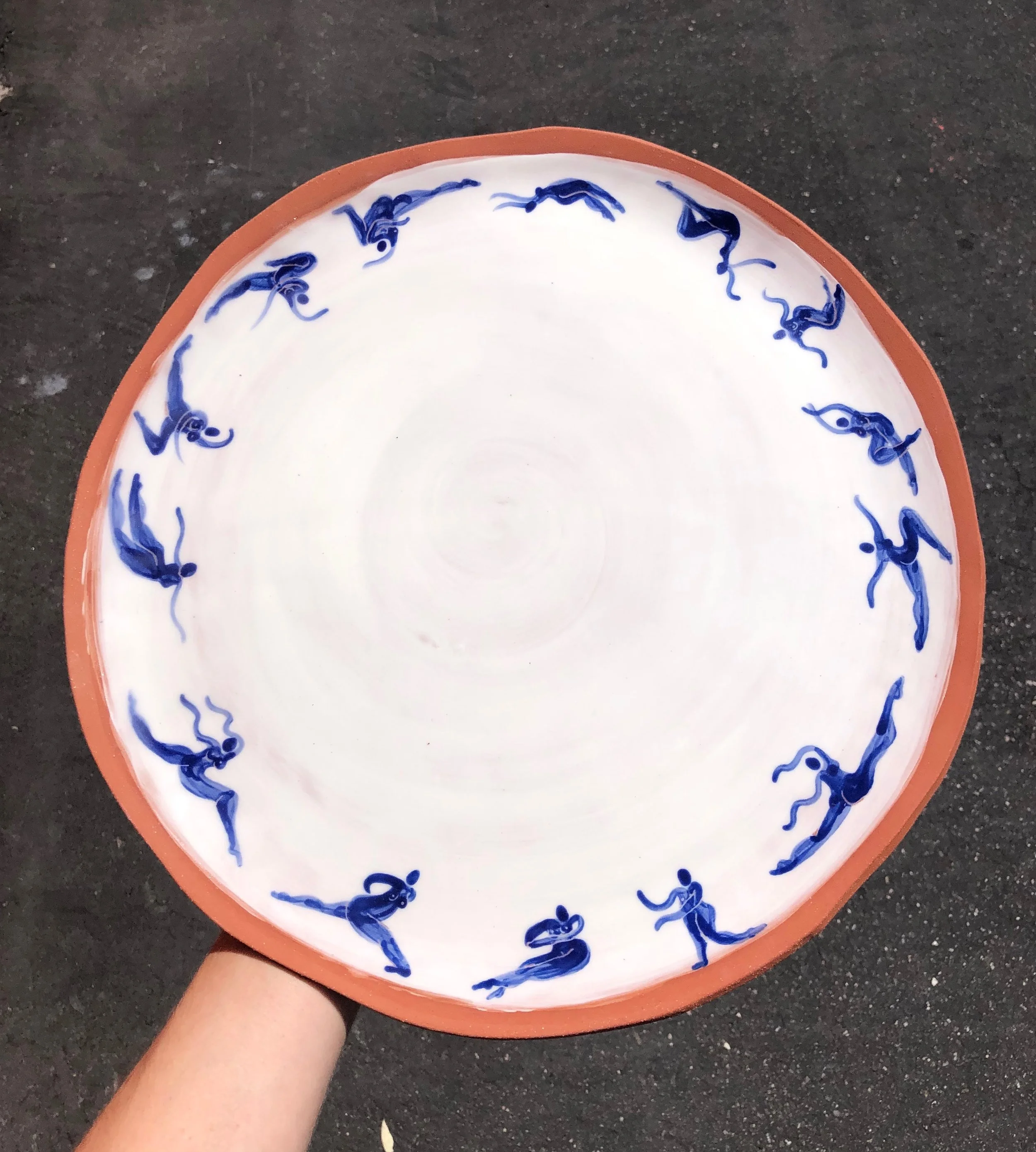 Terra Cotta Large Ceramic Platter - Dancing