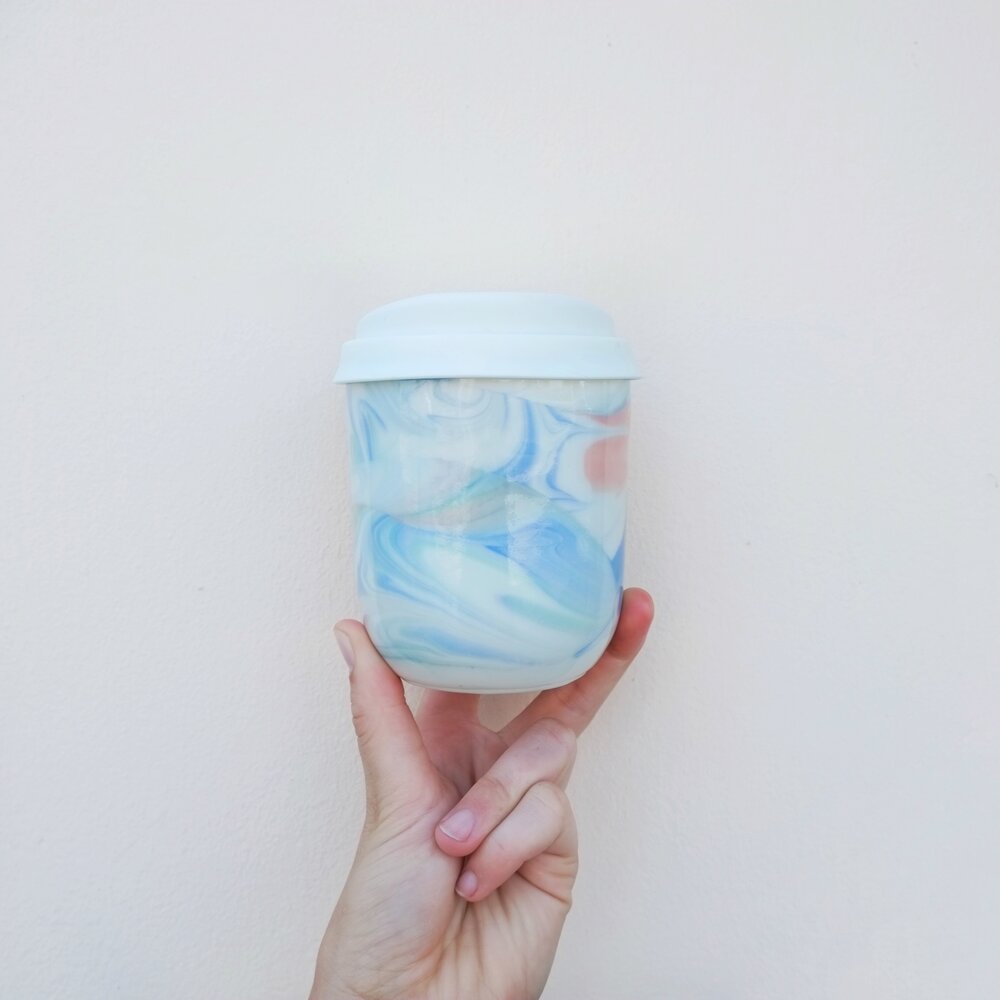 Ceramic travel mug, handmade terracotta marble — Rex Design