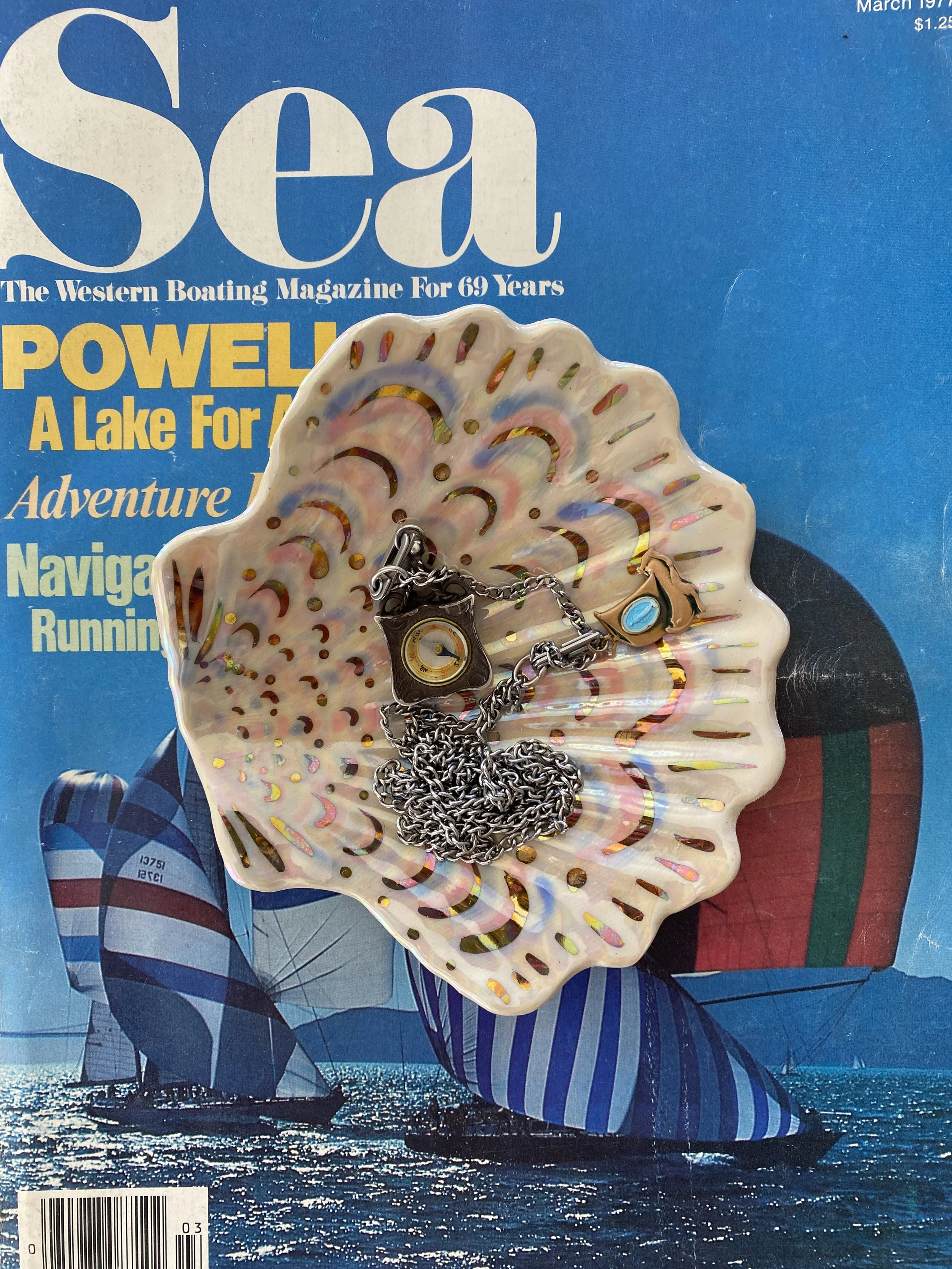 Opalescent Pink & Gold Seashell Dish