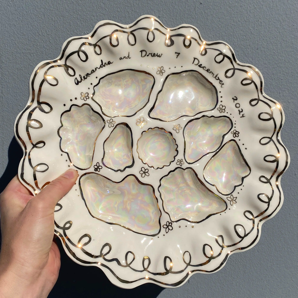 Oyster Plate with hand painted and richly colored design — Rex Design