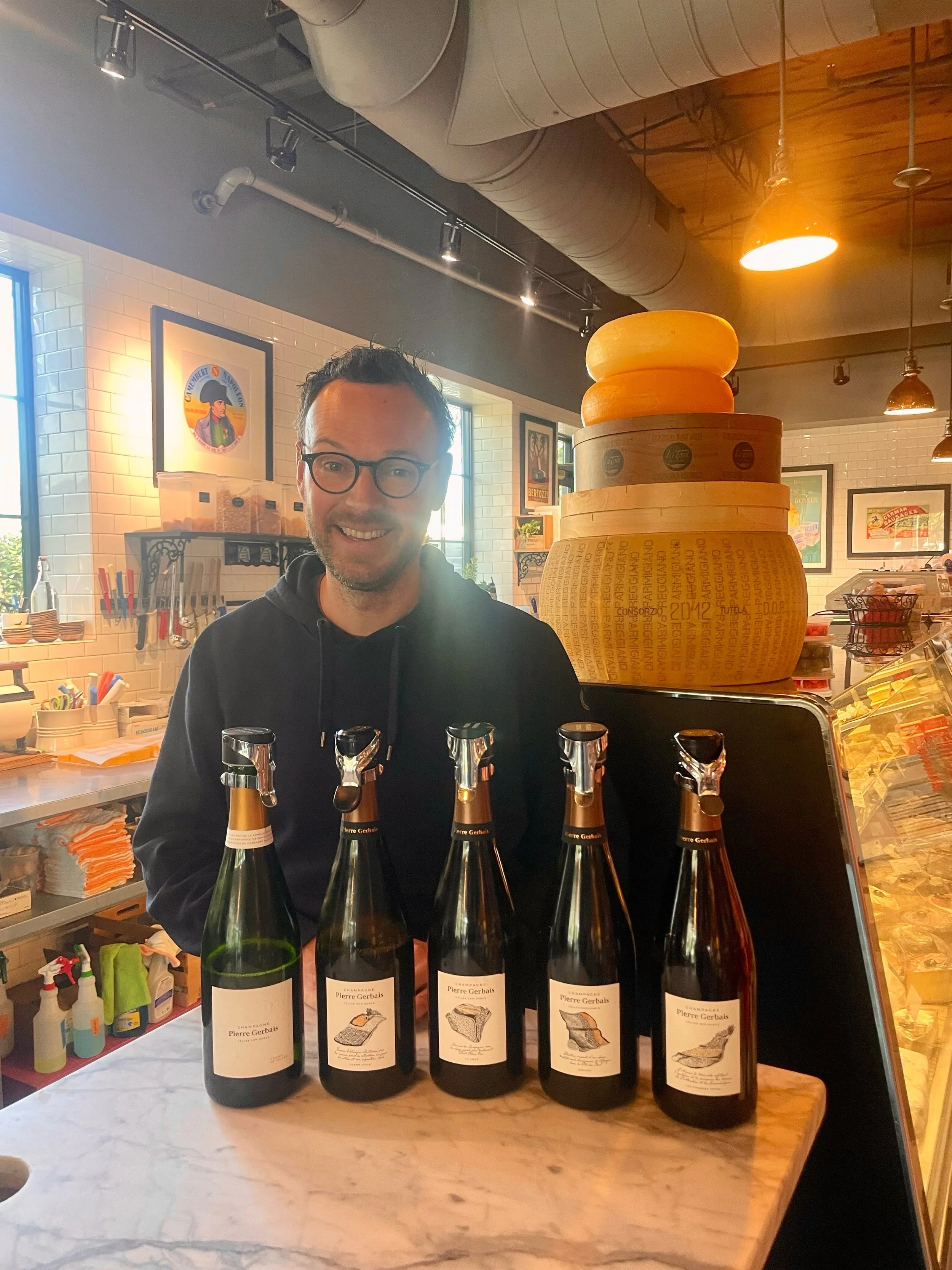A little Champagne, a lot of great conversation! 🥂🍾

It was a pleasure welcoming Aur&eacute;lien Gerbais of Champagne Pierre Gerbais for some time in the market! From sharing the stories behind his family&rsquo;s Champagne house to offering his uni