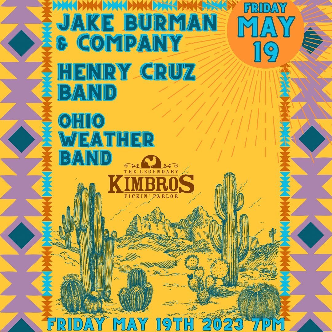 Killer lineup of music tonight with 3 of our favorites!  The Ohio Weather Band are taking the kimbros stage tonight at 7pm for the first time since relocating to Nashville from Ohio(Yay!). Our bud, Henry Cruz and his band are up next at 8pm and they 