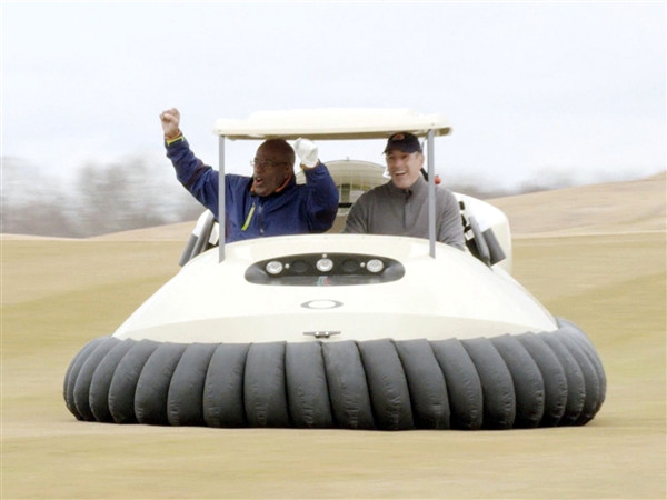 Al Roker and Matt Lauer having fun piloting Bubba Watson’s hovercraft
