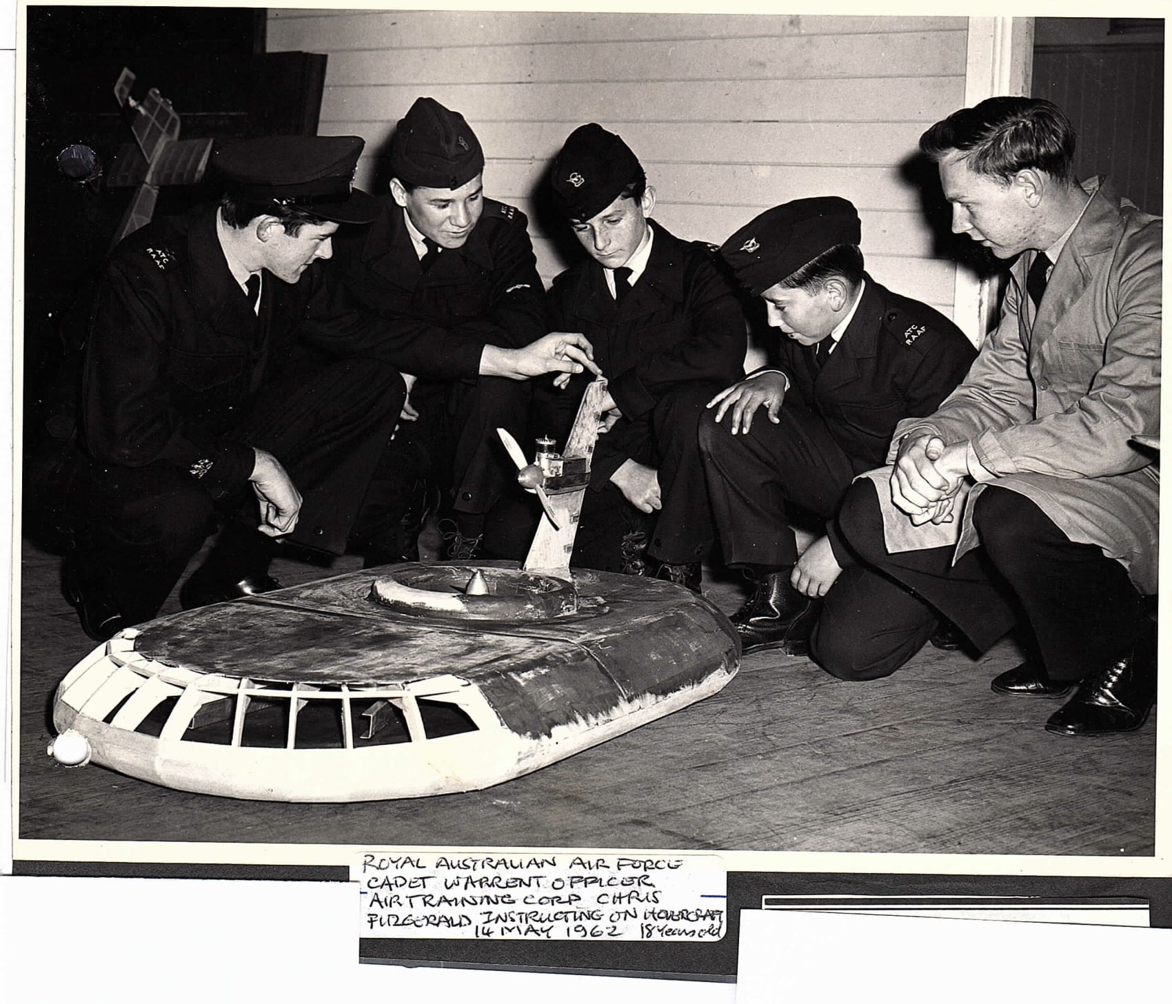 Air Training Corps Cadets learning about Model Hovercraft, Australia, 1962