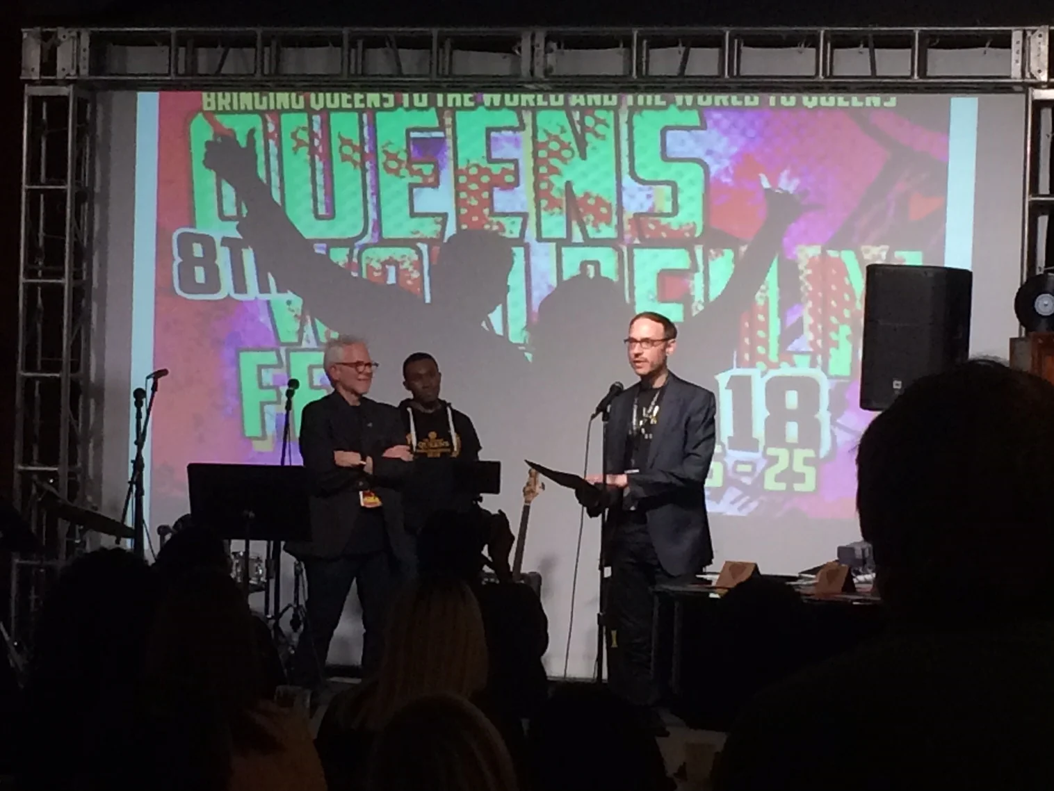 Clayton accepts the Kodak Award for "Best Work Shot on Film" at the 2018 Queens World Film Festival