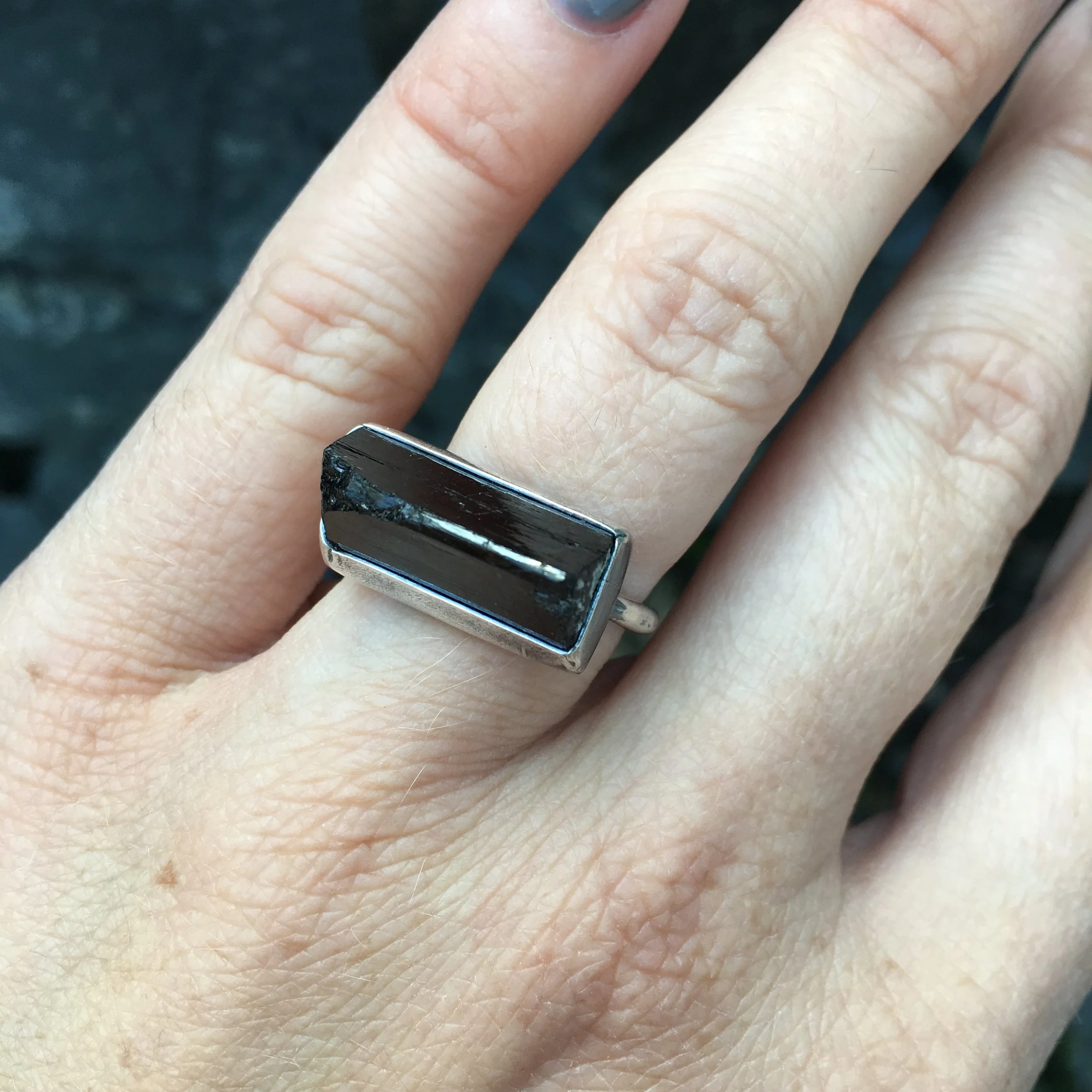Raw Black Tourmaline Ring