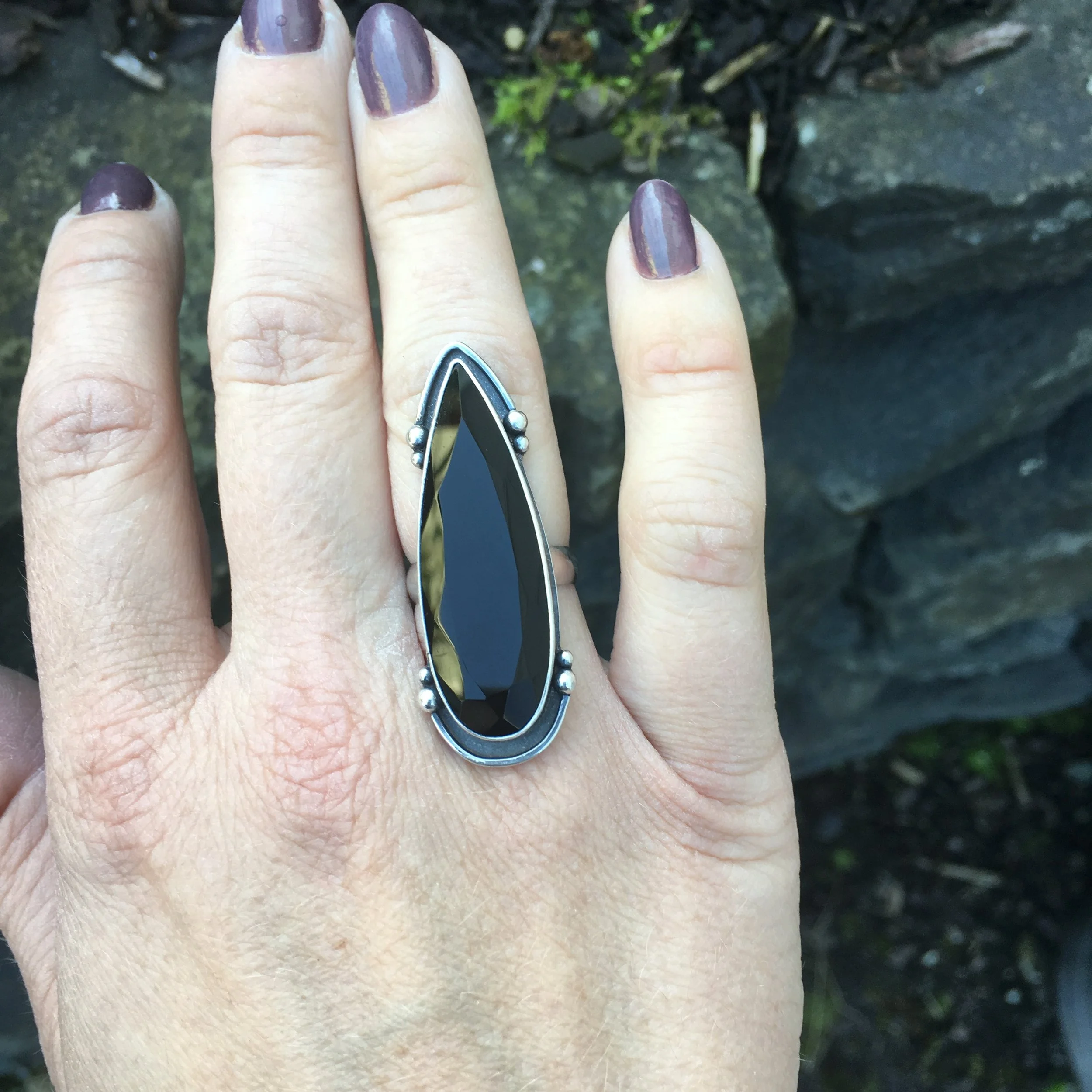 Faceted Black Onyx Ring