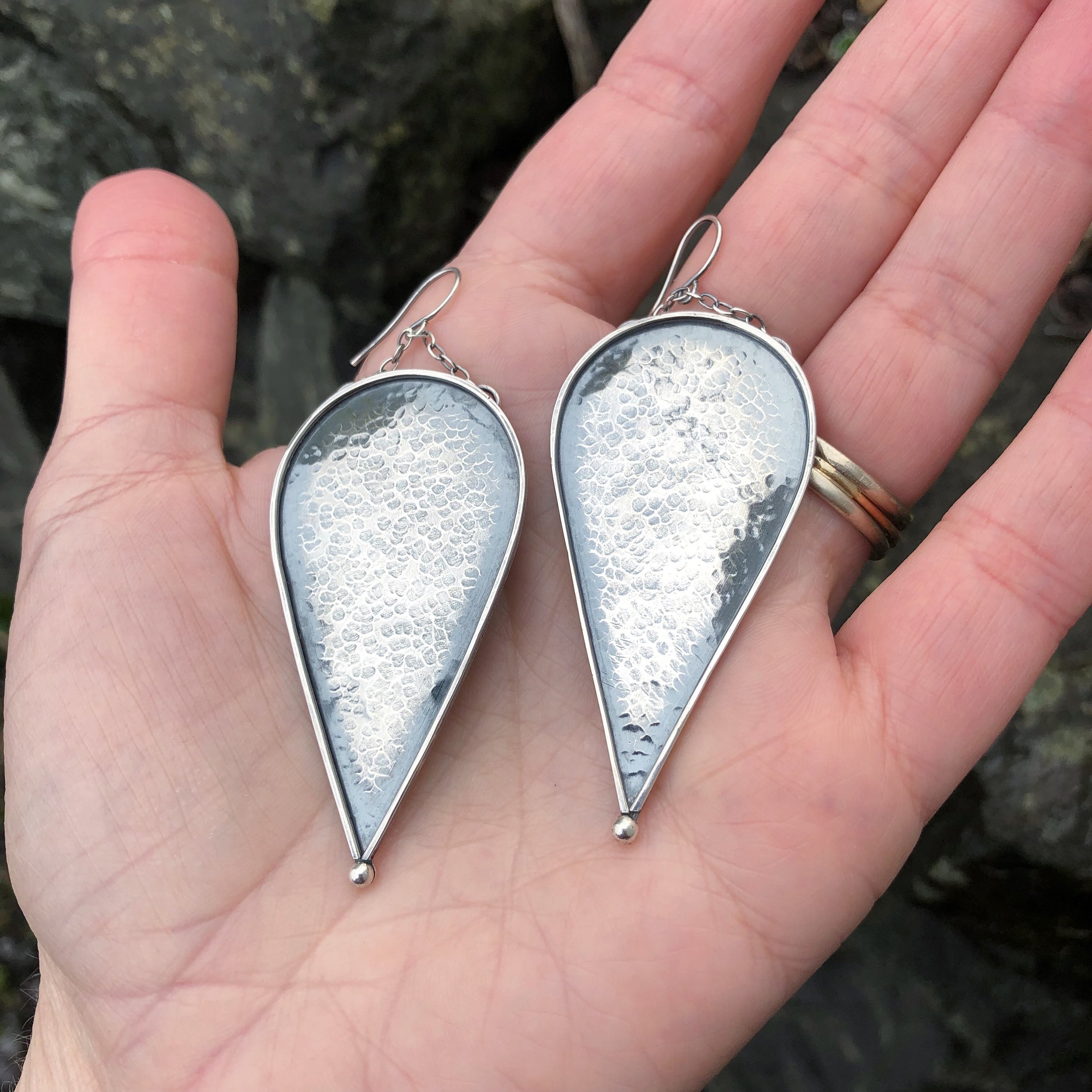 Large Hammered Drop Earrings
