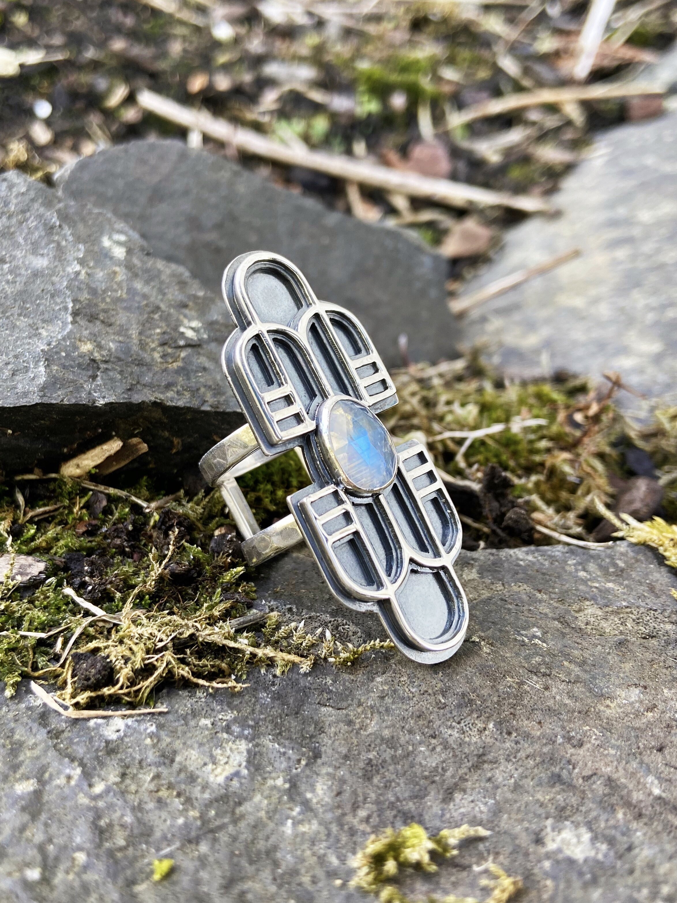 'Broken' - Rainbow Moonstone Ring