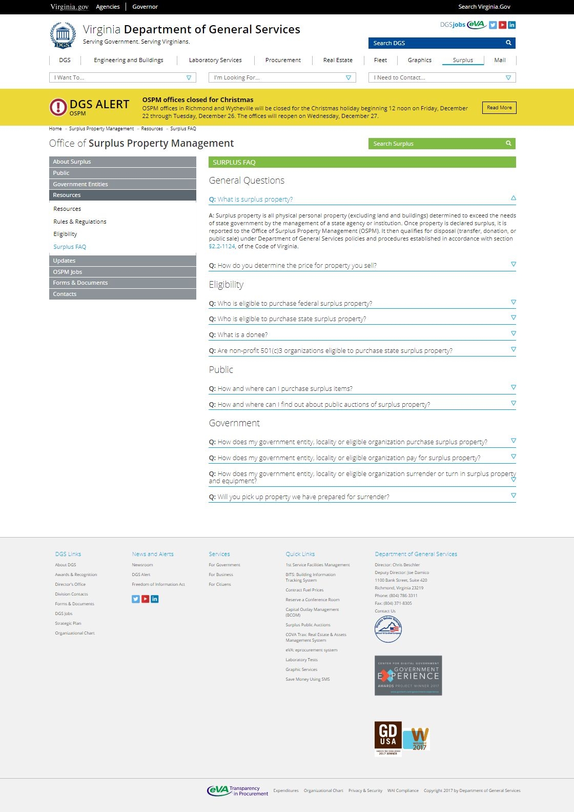 FAQ DESIGN AND CONTENT FOR THE SURPLUS PROPERTY MANAGEMENT DIVISION
