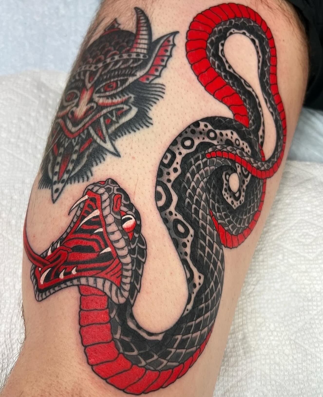 Snake by @mattadamson 🐍
⠀⠀⠀⠀⠀⠀⠀⠀⠀
3KBK@THREEKINGSTATTOO.COM
.
.
.
#threekingstattoo #3kbk #traditionaltattoo #tattoo #tattoos #traditional #art #ink #tattooartist #traditionaltattoos #inked #blackwork #tattooflash #boldwillhold #colortattoo #neotrad