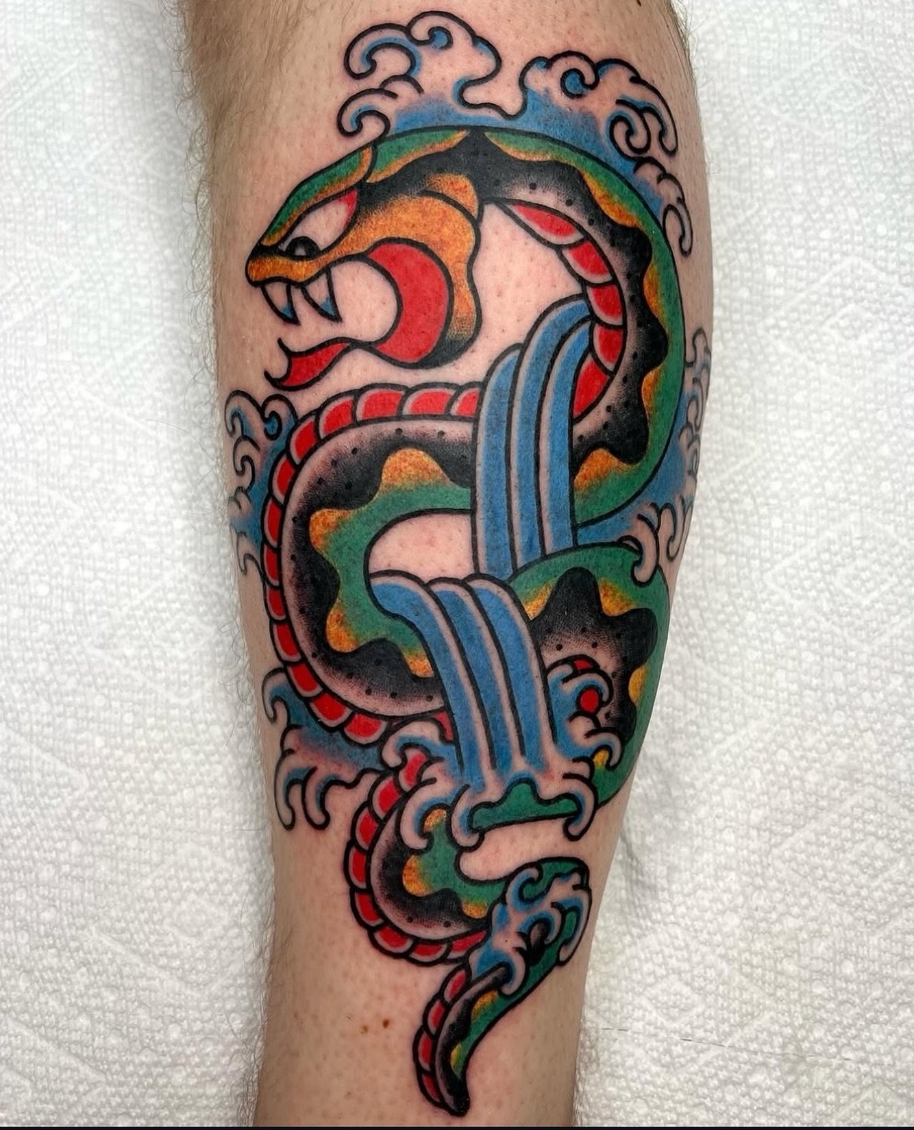 Snake by @summerejnes 
⠀⠀⠀⠀⠀⠀⠀⠀⠀
3KLI@THREEKINGSTATTOO.COM 
&bull;
⠀⠀⠀⠀⠀⠀⠀⠀⠀
&bull;
⠀⠀⠀⠀⠀⠀⠀⠀⠀
&bull;
#3KLI #3KBK #ThreeKingsTattoo #Longislandtattooartist #tradtattoo #traditionaltattoo #snaketattoo #boldandbright #alliancetattoosupply #tattoosareeve
