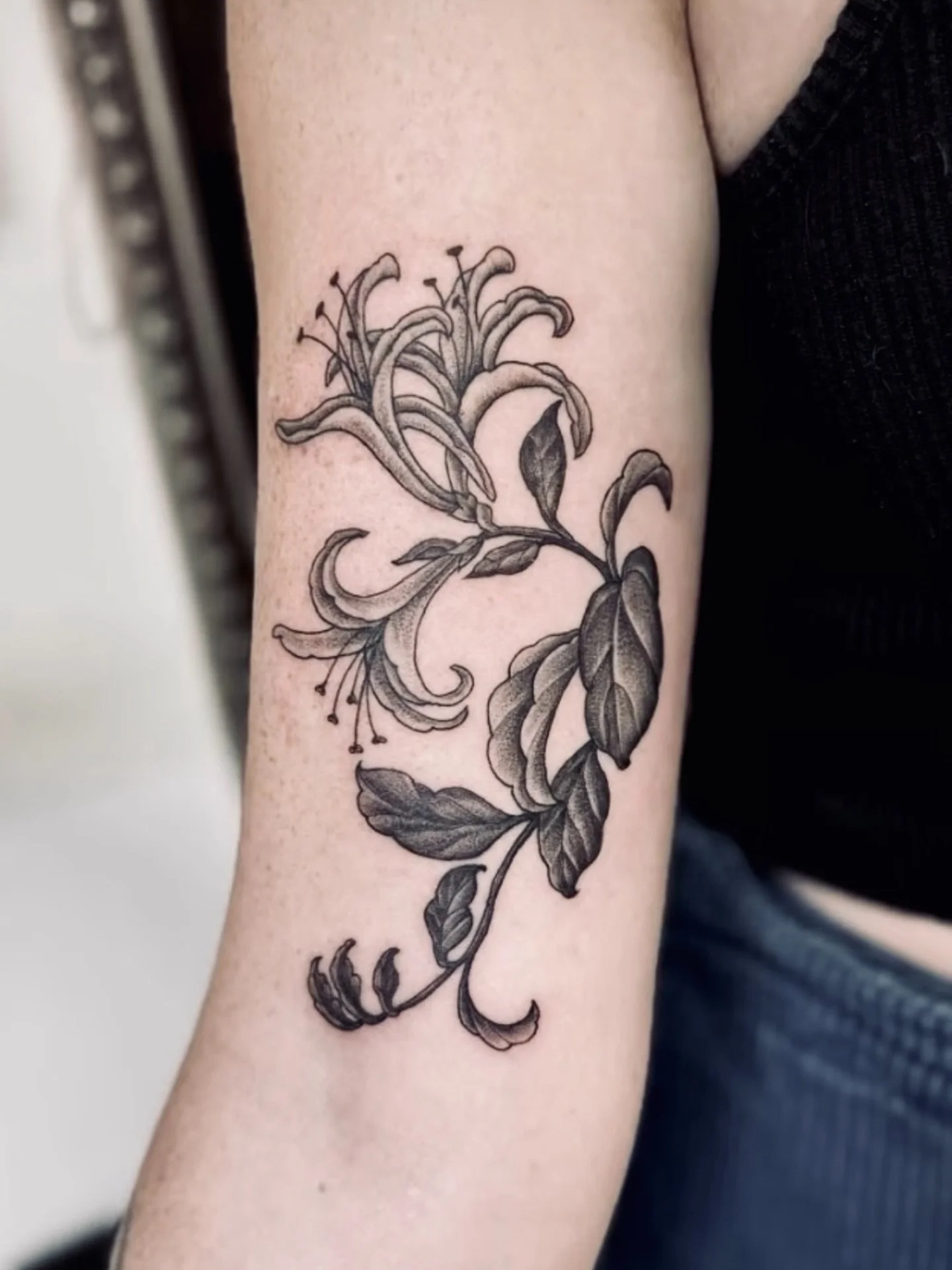 Lilies by @joliematthews 
3KBK@THREEKINGSTATTOO.COM
.
.
.
#lilytattoo #floraltattoo #blackandgreytattoo #finelinetattoos #flowertattoos #tattoosareeveryone