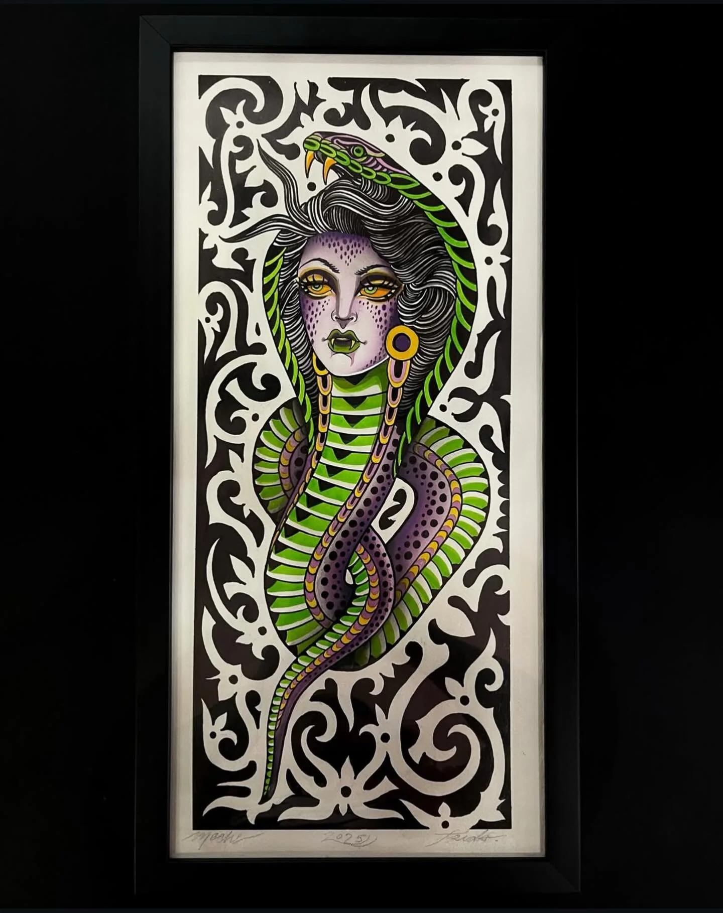 A collaborative painting that is currently hanging here in the shop by our very own @frida_sedgwick and guest @meche.x ❤️&zwj;🔥
&bull;
3KBK@THREEKINGSTATTOO.COM
.
.
.
#threekingstattoo #originalpainting #tattooart #brooklyn #colombiantattooartist