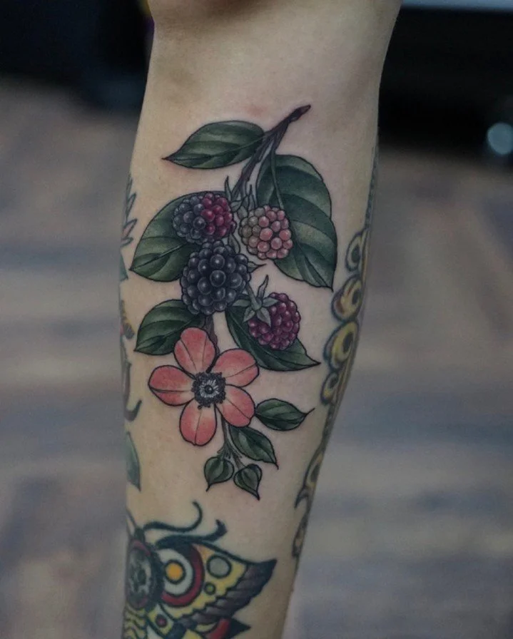 Sweet lil blackberry branch from @amandatattoos ✨ Reach out to Amanda if you&rsquo;re looking for something similar and would like to book!
