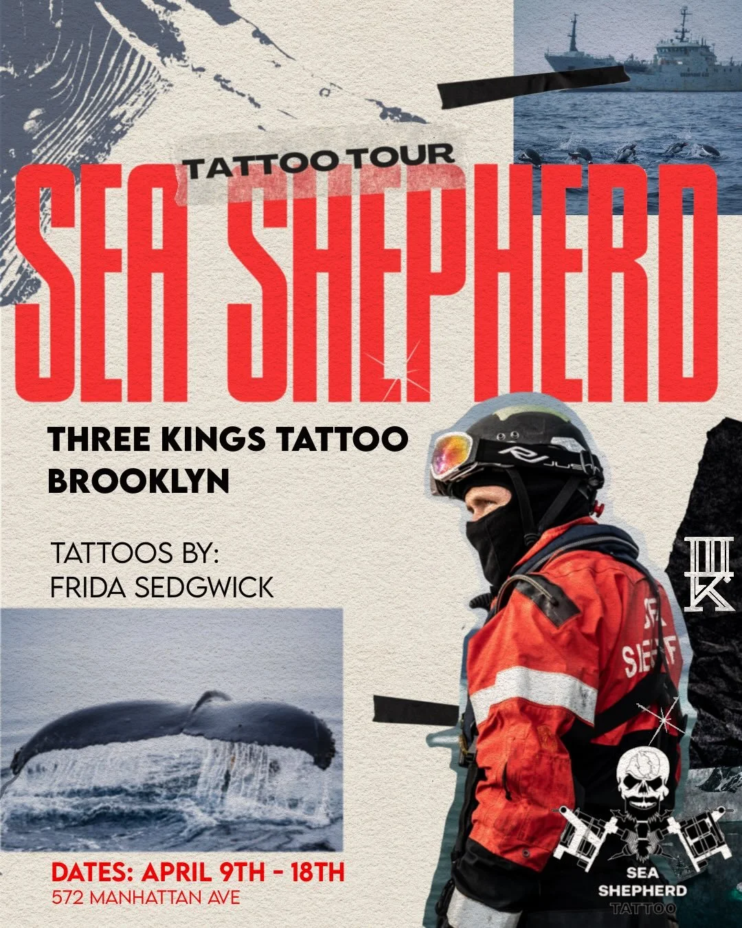 Hi Everyone 🐋

We are excited to announce an upcoming event featuring exclusive aquatic flash designs by Frida Sedgwick [ @frida_sedgwick ]!

Flash pieces start at $120, final pricing depends on the size, placement, and your choice of color or black