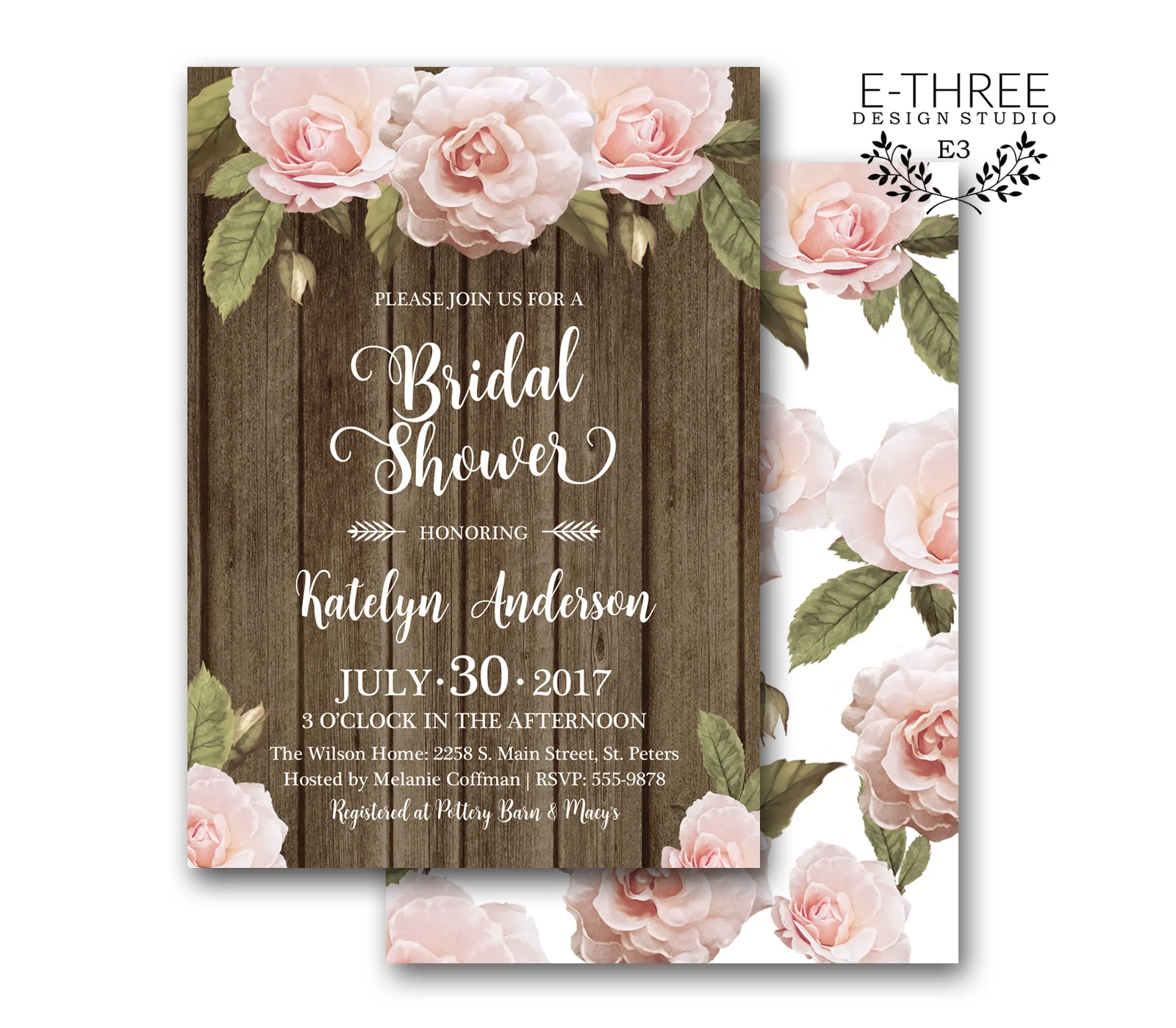 Rustic Bridal Shower Invitation - Barnwood and Floral Bridal Shower Invites - Pink Flowers