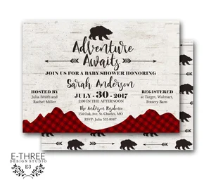 Rustic Adventure Awaits Baby Boy Shower Invitation Red Plaid