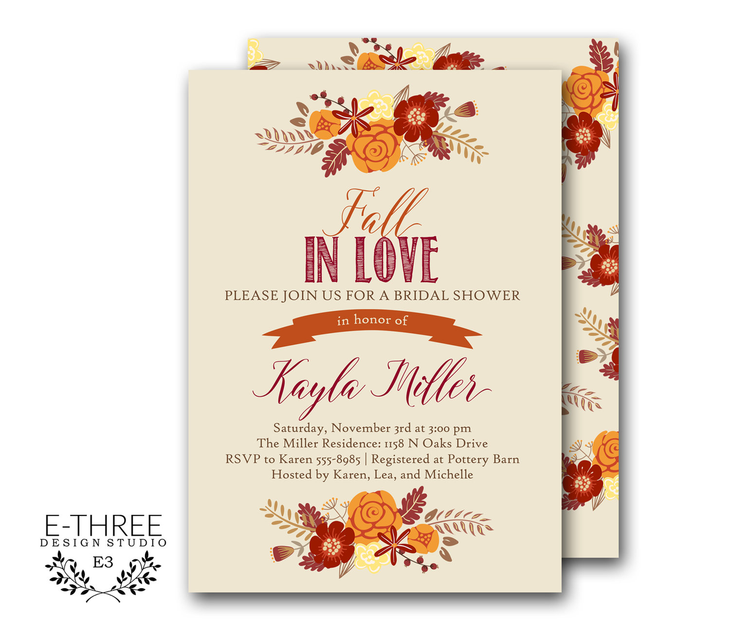 Fall Bridal Shower Invitation Template Fall in Love Autumn 