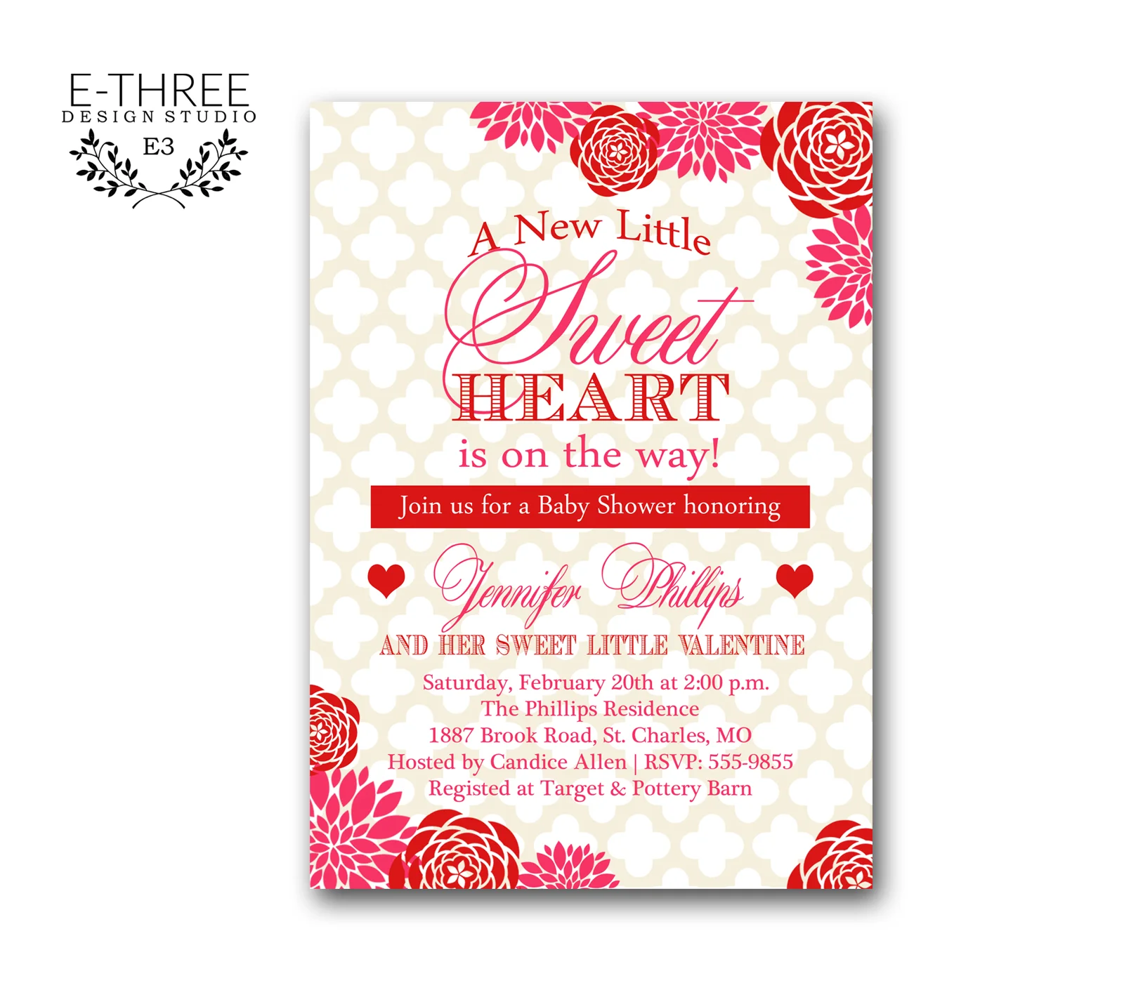 rose themed baby shower invitations
