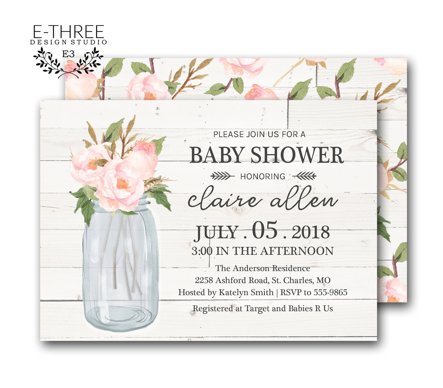 Shiplap Baby Girl Shower Invitation Farmhouse Baby Shower